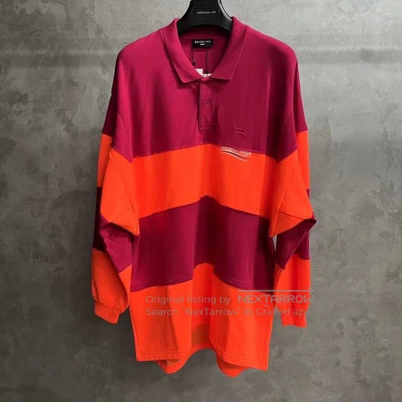 Balenciaga Balenciaga Red Orange Stripe Logo Polo. Size US S / EU 44-46 / 1 - 1 Thumbnail