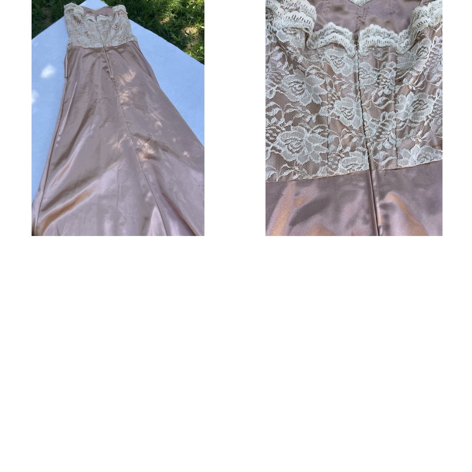 Vintage VINTAGE Dress Lace Satin Bustier Strapless Dusty Rose Pleated Beaded Rhinestone Square Neck Long A-Line Ball Gown 90s Women XS/S Ladies Size S / US 4 / IT 40 - 9 Thumbnail