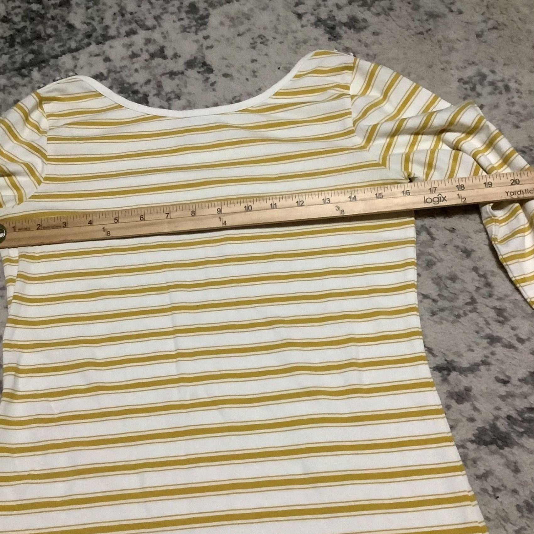 Vintage Matilda Jane Shirt Women M Yellow Striped Boat Neck 3/4 Sleeve T-Shirt Slim Casual Knit Cotton Blend Button Rainbow Parade Size M / US 6-8 / IT 42-44 - 2 Thumbnail