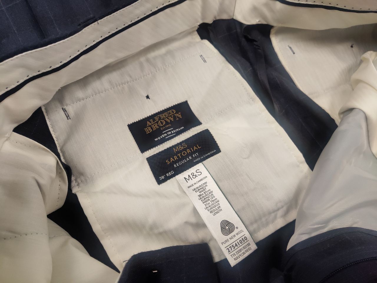 Marks & Spencer Marks & Spencer By Alfred Brown Wool Navy suit Blazer Pants Size 48L - 18 Thumbnail