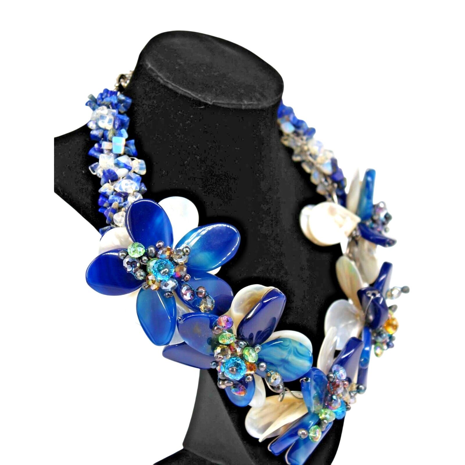 Other Big 3" Flower Necklace Blue Glass Pearl Crystal Lapis Size ONE SIZE - 1 Thumbnail