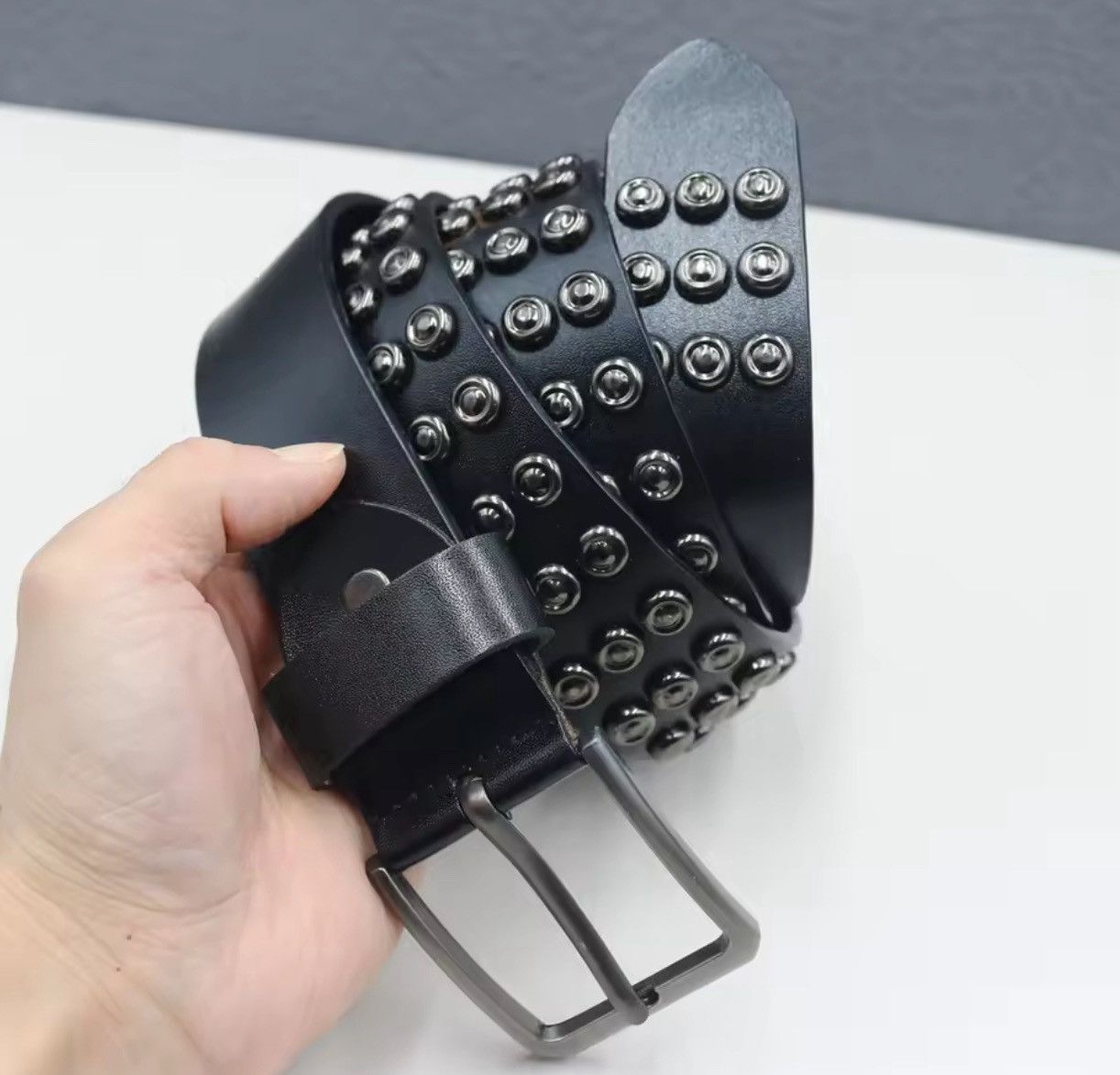 115 cm Black PU Leather Studded Belt - Gothic & Punk Fashion