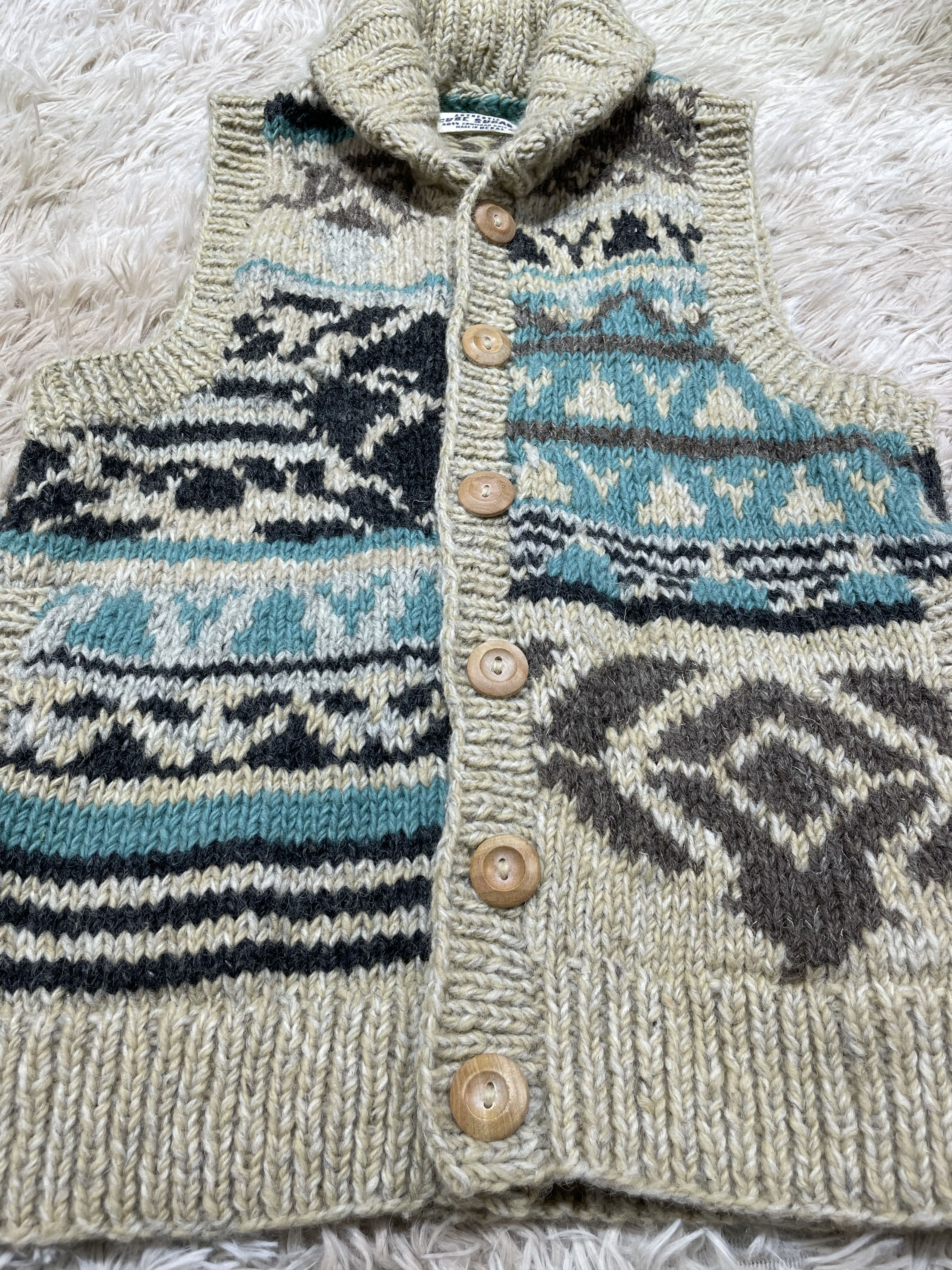 Japanese Brand Cube Sugar Cowichan Knit Wool Vest Size M / US 6-8 / IT 42-44 - 4 Thumbnail