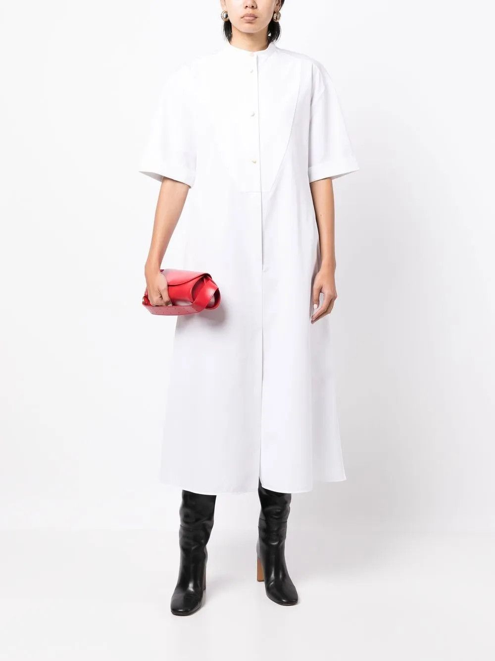 Jil Sander o1y0925 Midi Dress in White Size S / US 4 / IT 40 - 2 Thumbnail