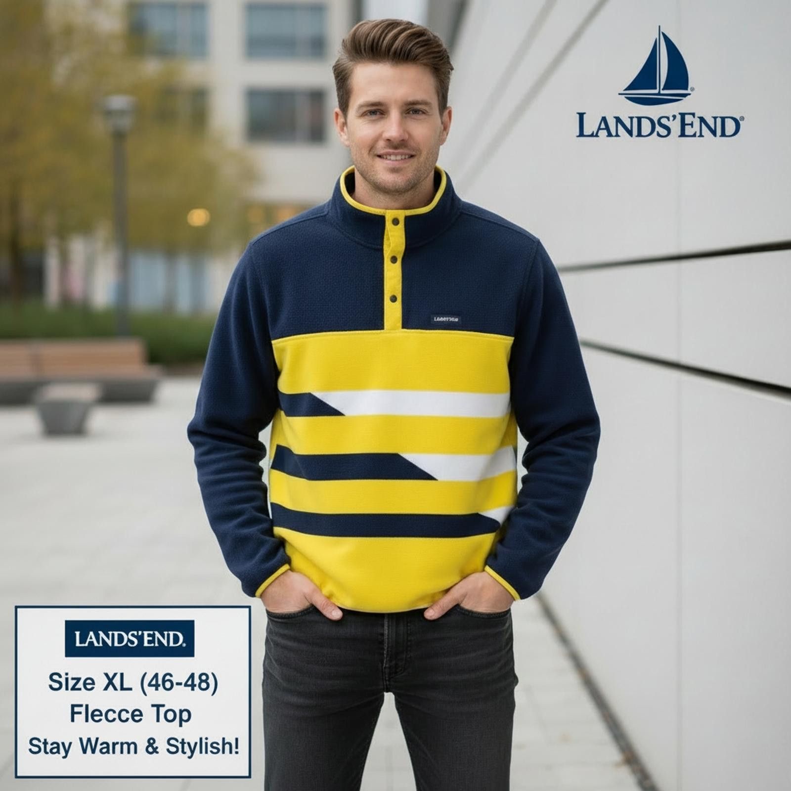 Lands' End Lands' End Men's XL Fleece Pullover Sweatshirt - Navy and Y2 Size US XL / EU 56 / 4 - 1 Thumbnail