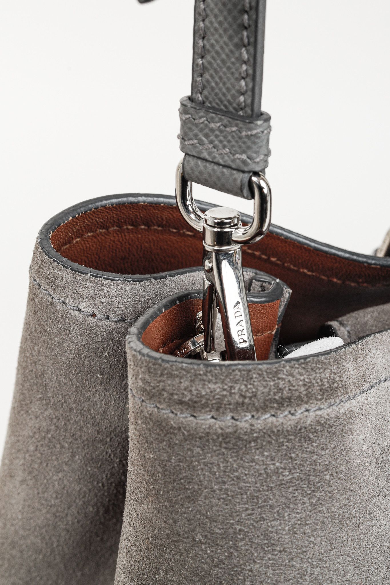 Prada Prada Acciaio Scamosciato Grey Suede Double Bag Tote Size ONE SIZE - 8 Thumbnail