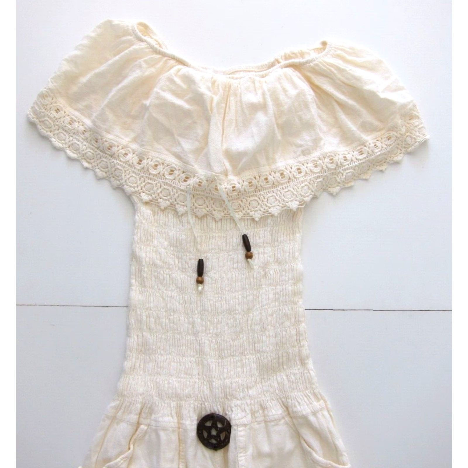 Vintage Matices Textil Peru 100% Cotton Ivory Off Shoulder Pocket Jumpsuit M Women Medium Size 32" / US 10 / IT 46 - 3 Thumbnail