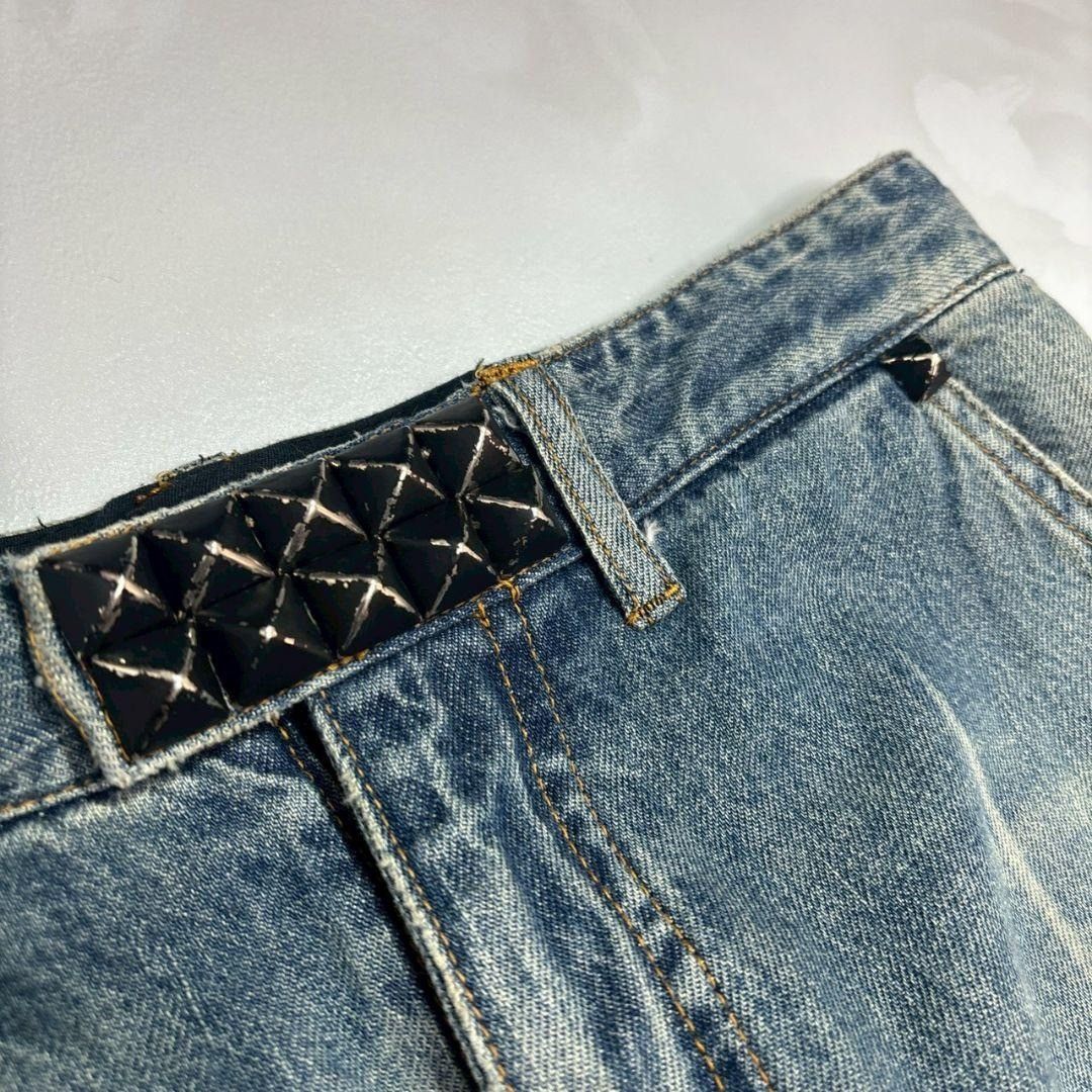 Undercover Studded Cropped Denim Silk Panel Distressed Knees Zip Hem Size US 30 / EU 46 - 4 Thumbnail