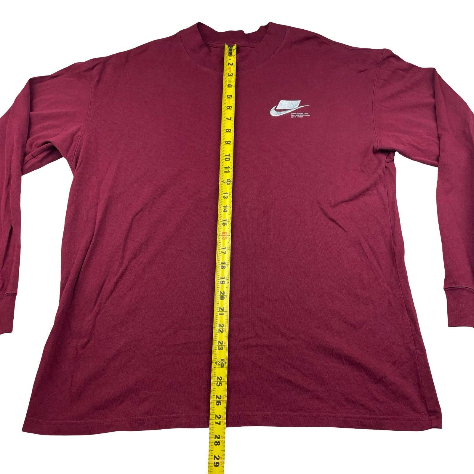 Nike Nike Men's Block Futura 100% Cotton L/S T-Shirt Burgundy • D Size US L / EU 52-54 / 3 - 6 Thumbnail