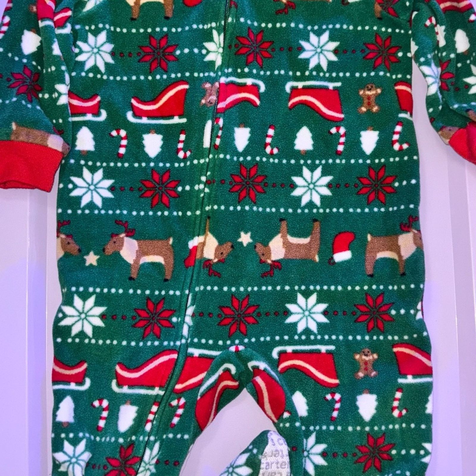 Other Carter's Festive Green Footie with Red Trim Size ONE SIZE - 3 Thumbnail