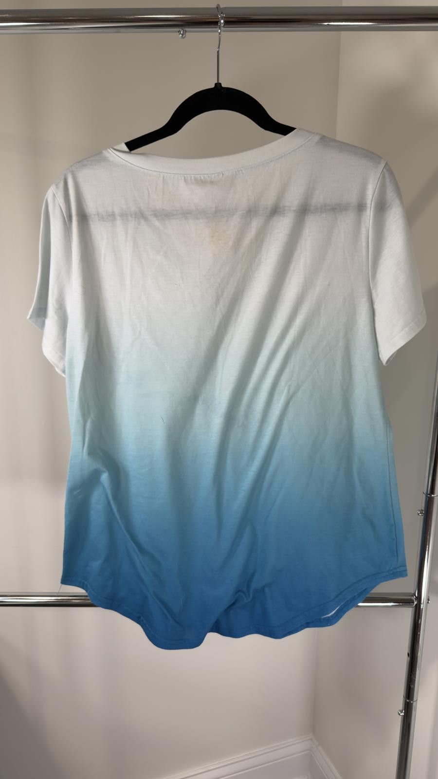 Designer Gradient V-Neck T-Shirt - Light Blue to Aqua - Size L Size L / US 10 / IT 46 - 2 Thumbnail