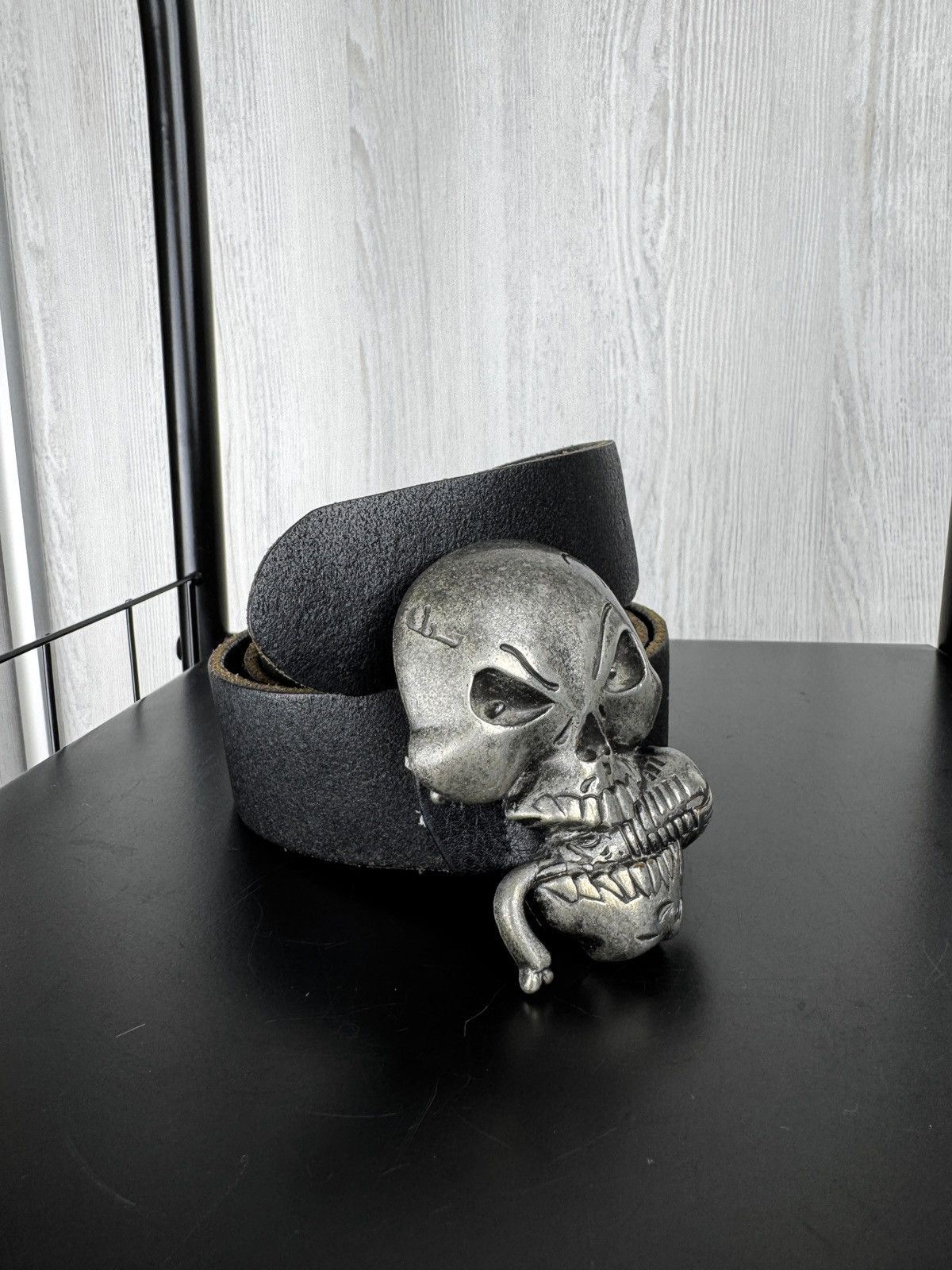 Other Knucklehead Skull buckle men’s genuine leather black belt Size 36 - 9 Thumbnail