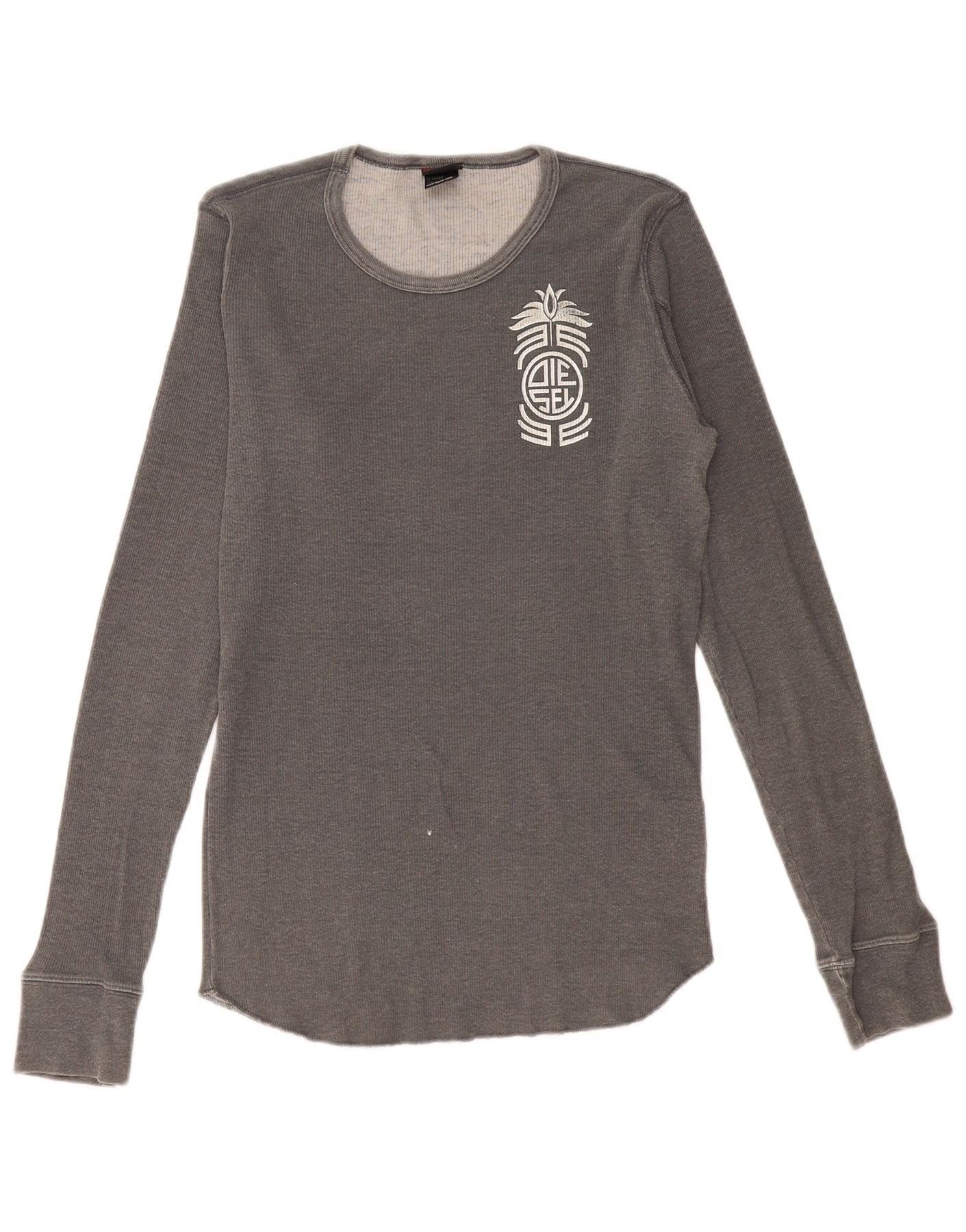 Diesel Womens Graphic Top Long Sleeve UK 12 Medium Grey Cotton Size XS / US 0-2 / IT 36-38 - 1 Thumbnail