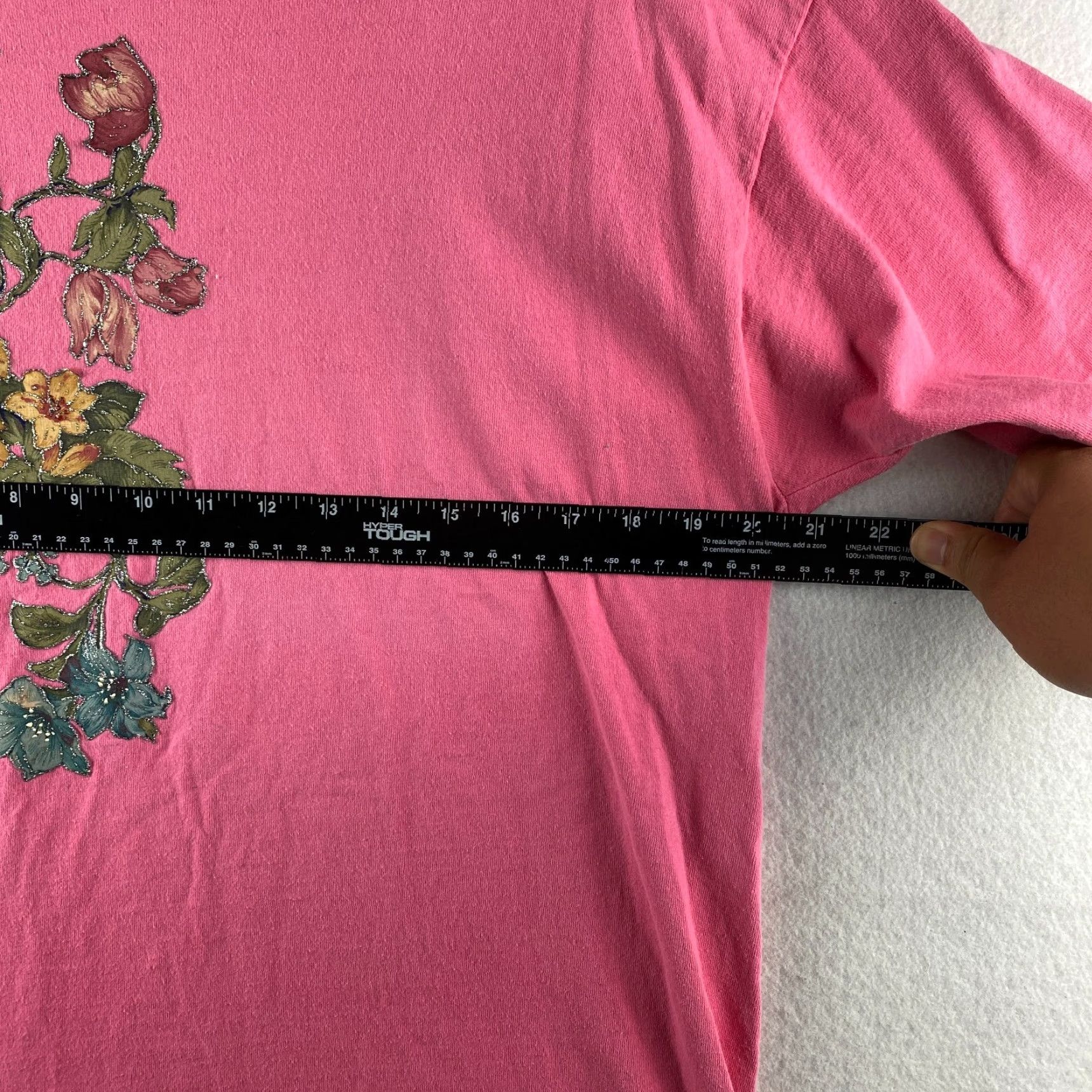 Fruit Of The Loom VINTAGE Fruit of the Loom Shirt Womens L Pink Floral 90s Single Stitch Logo Embroidered Glitter Vintage Flowers Womens L Pink Shirt Size L / US 10 / IT 46 - 6 Thumbnail