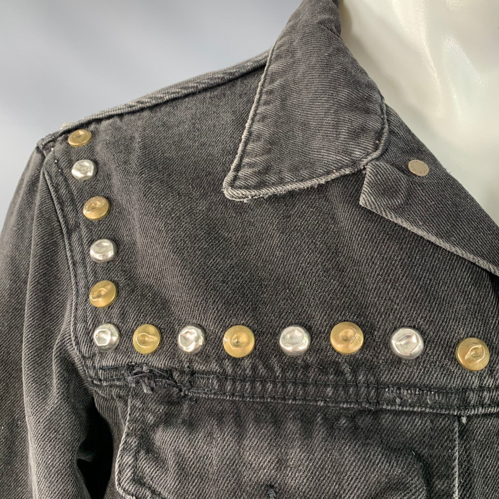 Gucci Hollywood Grey Painted Cotton Distressed Studded Denim Size US M / EU 48-50 / 2 - 2 Thumbnail