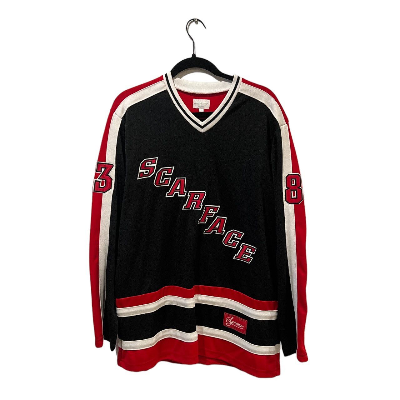 トップス Supreme Scarface Hockey Jersey Football Black/Red/White Supreme Scarface Hockey Jersey