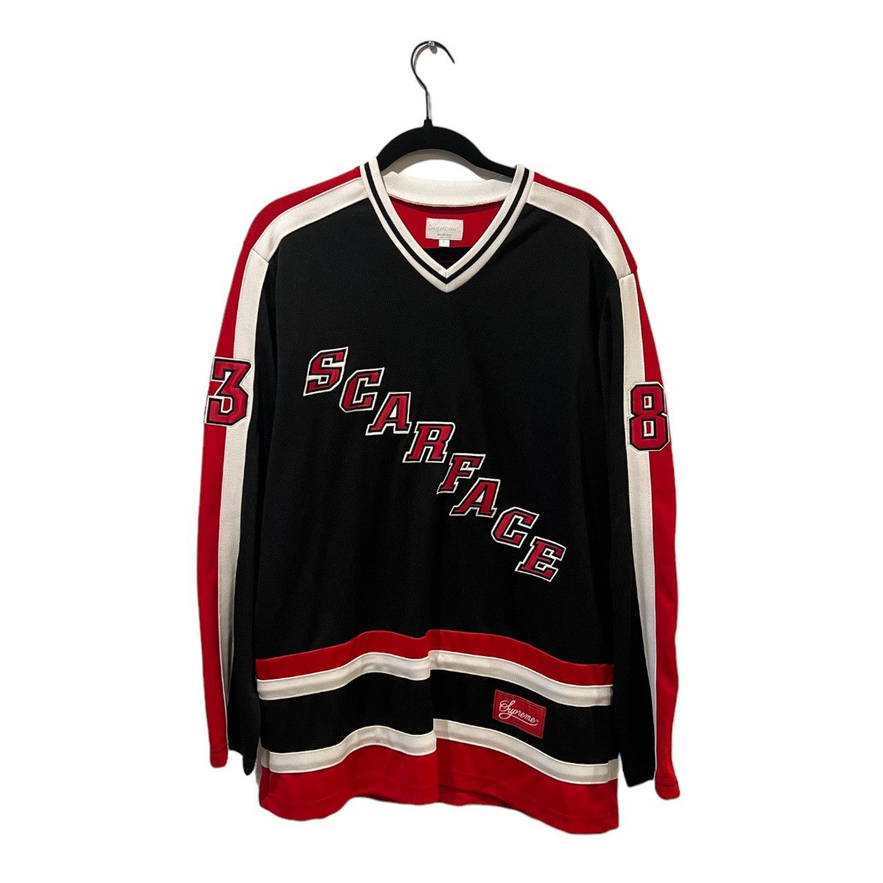 Supreme Black Scarface Embroidered Synthetic Paneled Hockey Jersey L