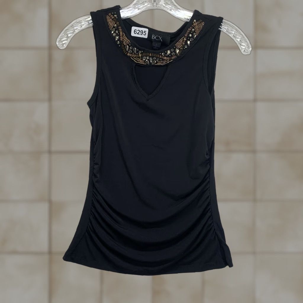 Vintage BCX Tank Top Women Black Small Beaded Sequin Embellished Round Neck Sleeveless Lightweight Pullover Casual Party/Cocktail Size S / US 4 / IT 40 - 1 Thumbnail