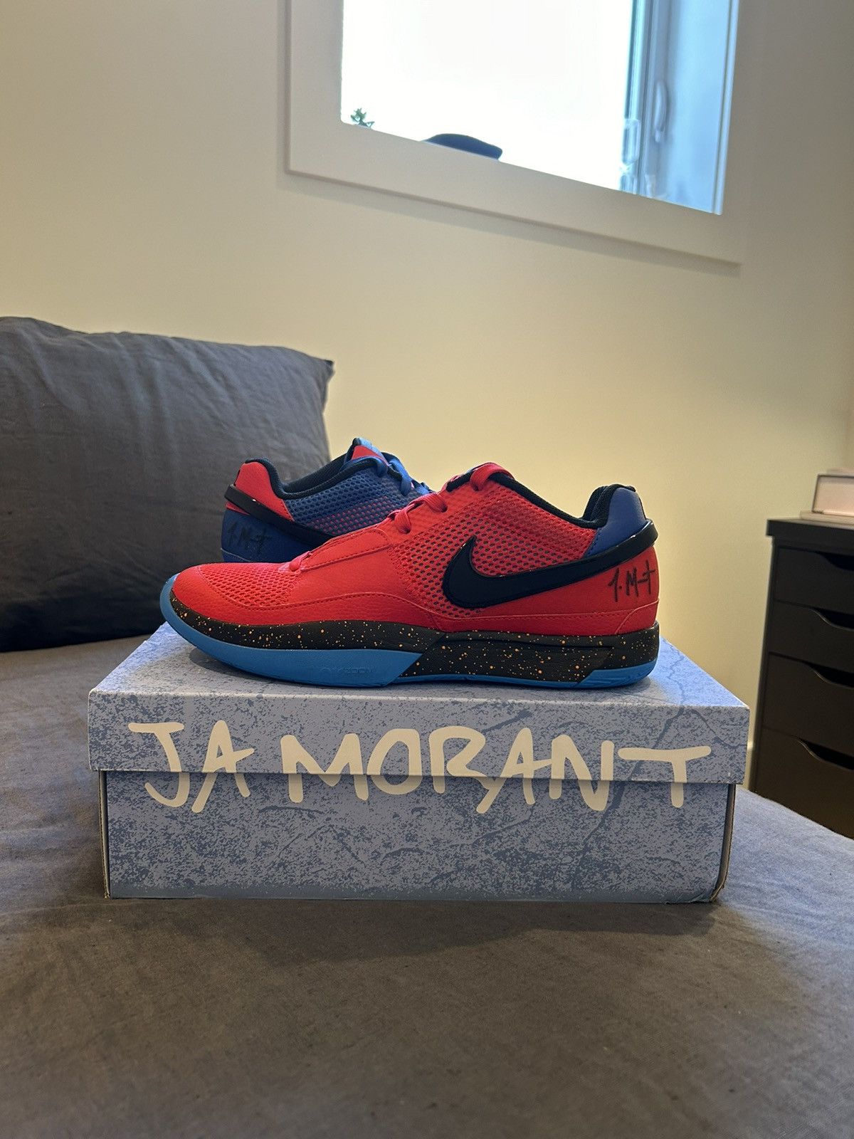 image of Nike Ja 1 Hunger Shoes in Blue/Red, Men's (Size 9)