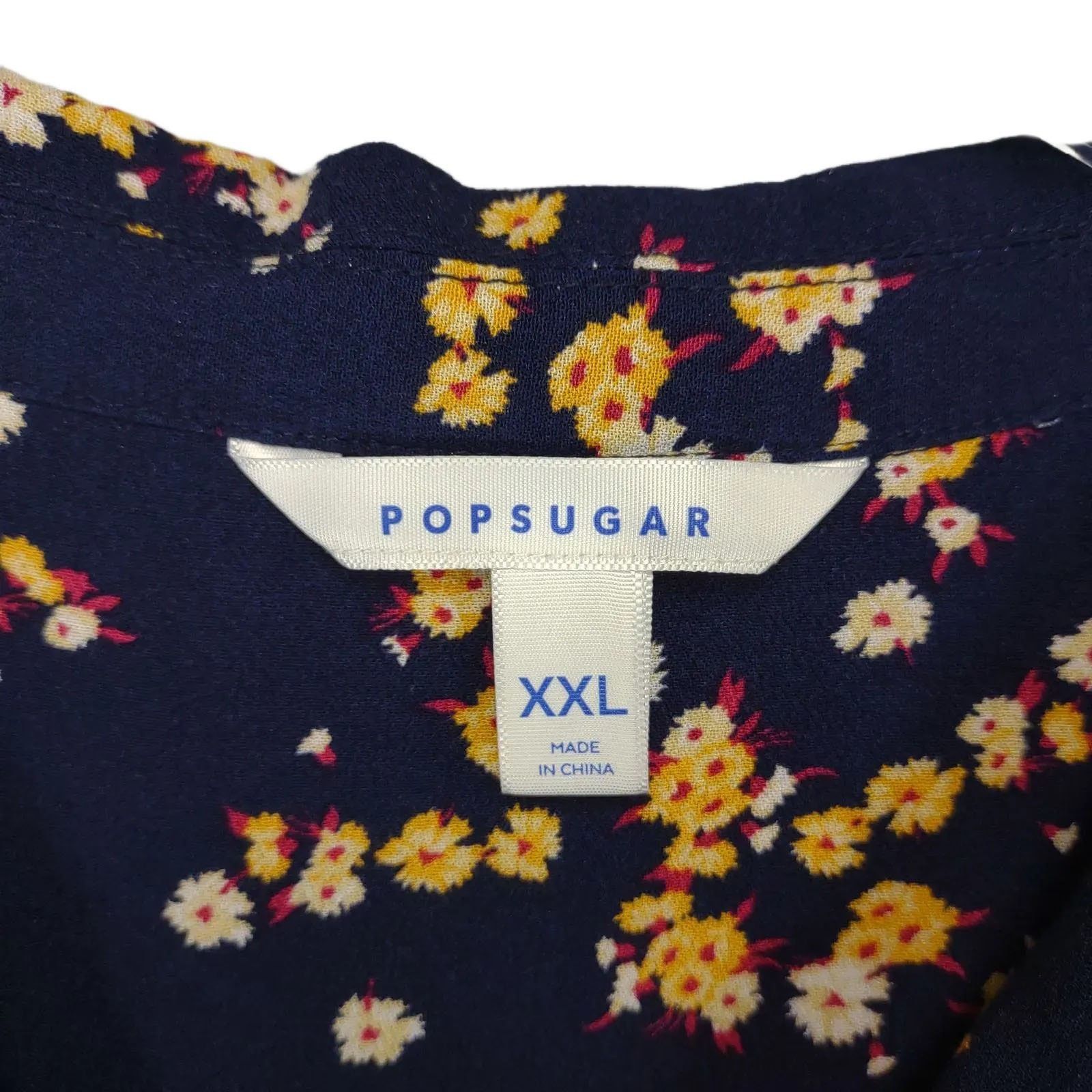 Other Popsugar Navy Floral Sleeveless Shirt Dress w/ Pockets Size XXL / US 16-18 / IT 52-54 - 4 Thumbnail