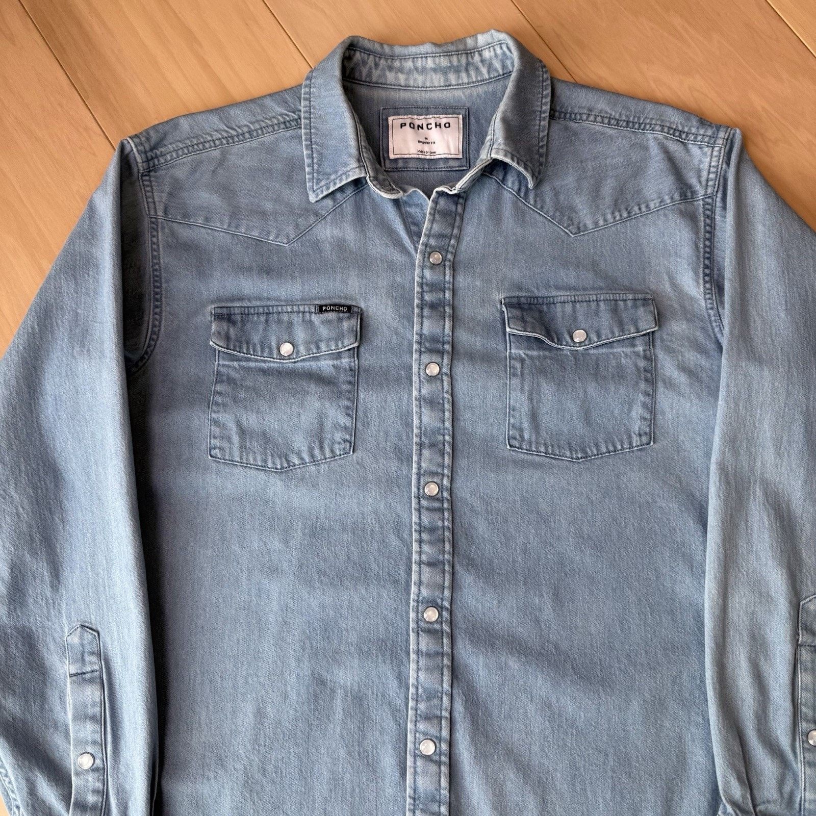Other Poncho Pearl Snap Denim Shirt Medium Blue Button Up Workwear Size US M / EU 48-50 / 2 - 4 Thumbnail