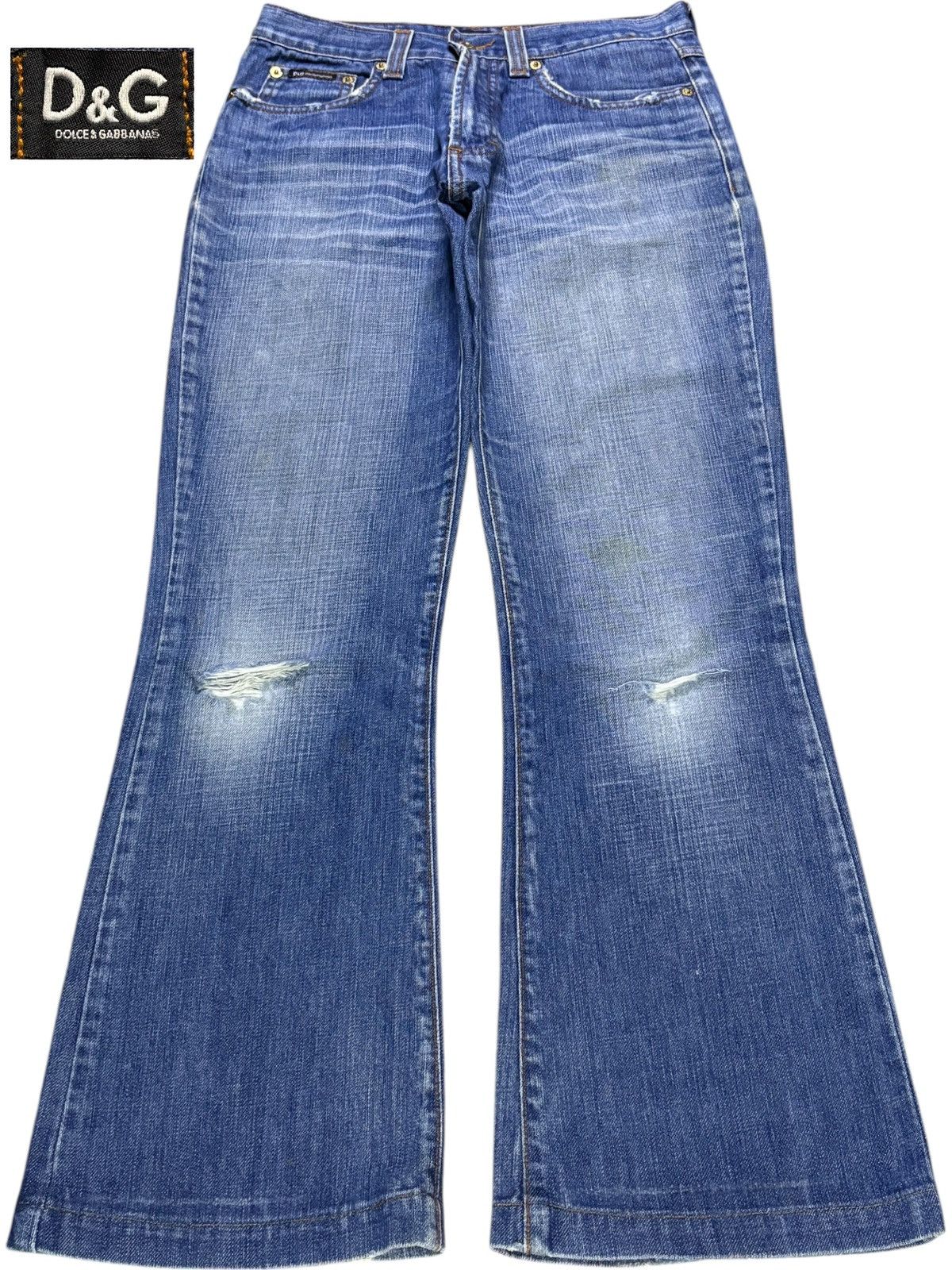 Dolce & Gabbana Vintage Dolce & Gabbana Faded Wash Distressed Flare Jeans Size 29" - 1 Thumbnail