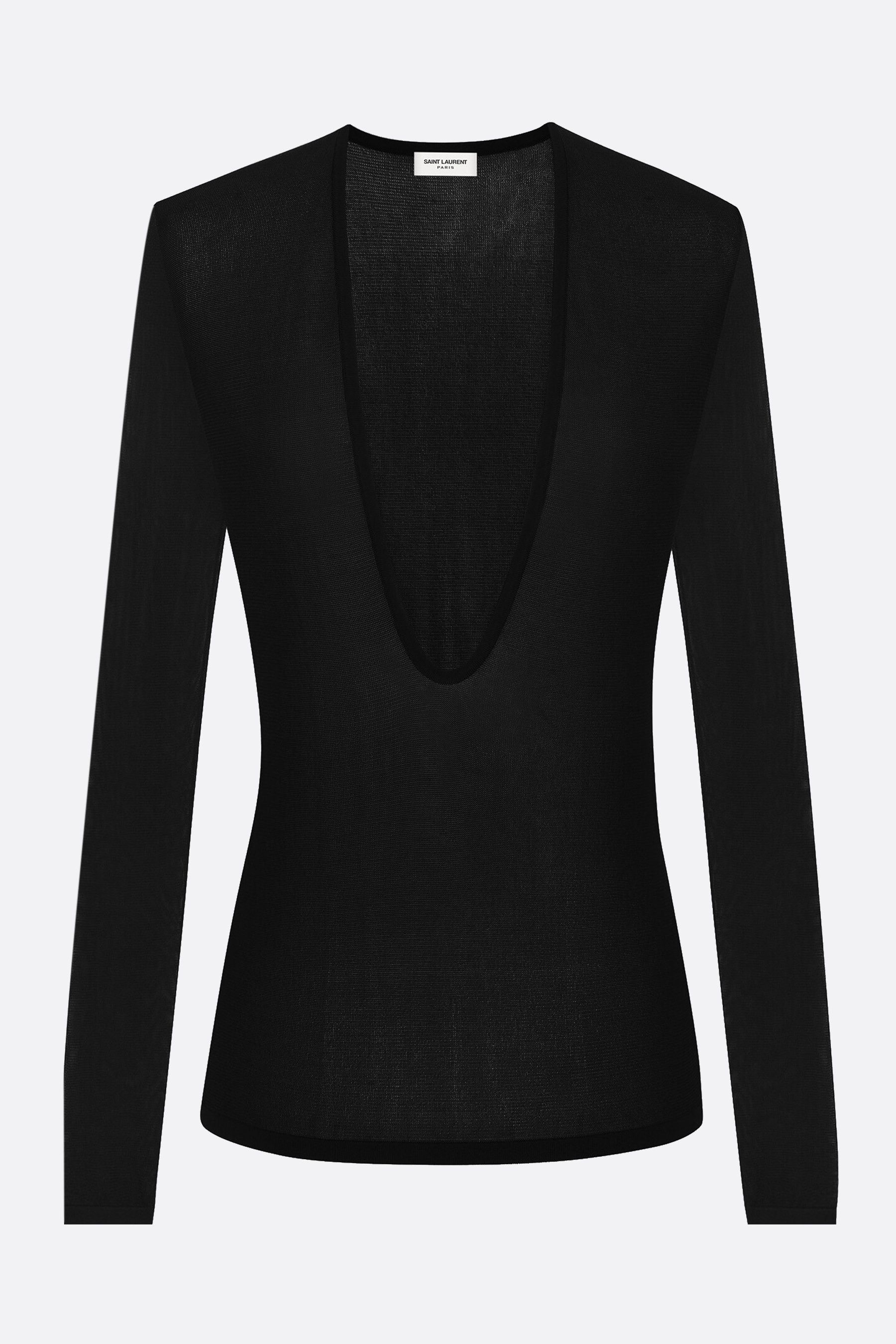 Saint Laurent Paris o1s1wg111124 Scoop-Neck Sweater in Knit in Black Size L / US 10 / IT 46 - 1 Thumbnail