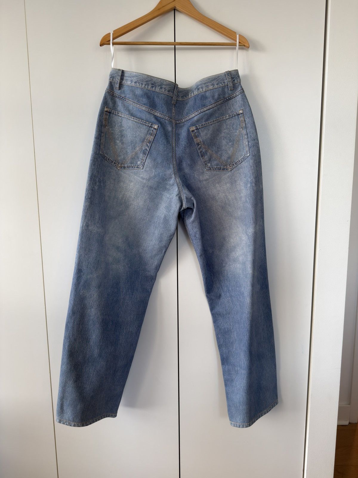Bottega Veneta BNWT Light Blue Printed Denim Leather Straight Leg Pants 50 Size US 34 / EU 50 - 7 Thumbnail