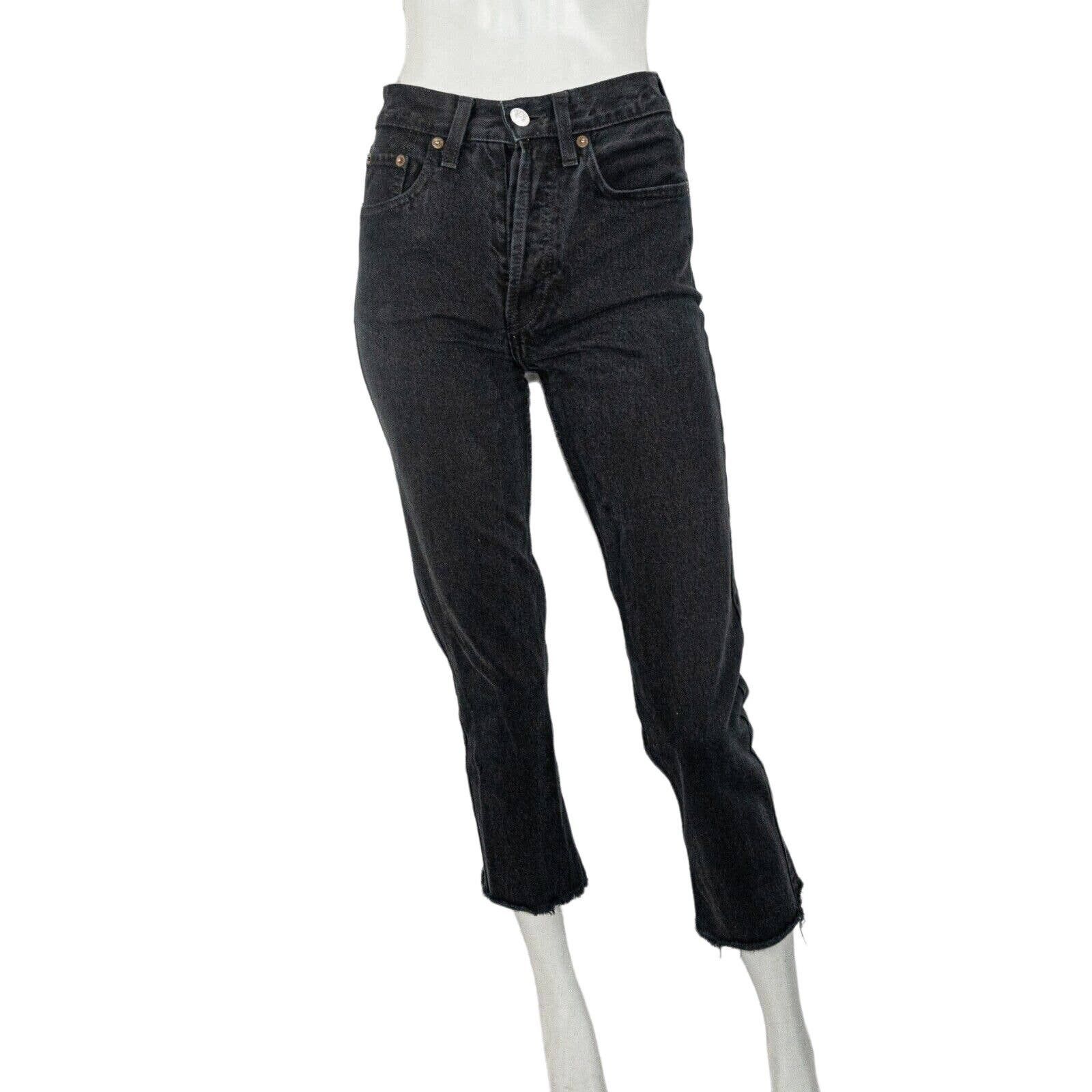 image of Redone Re/done 70's High Rise Stove Pipe Denim Jeans Raw Hem in Black, Women's (Size 24)