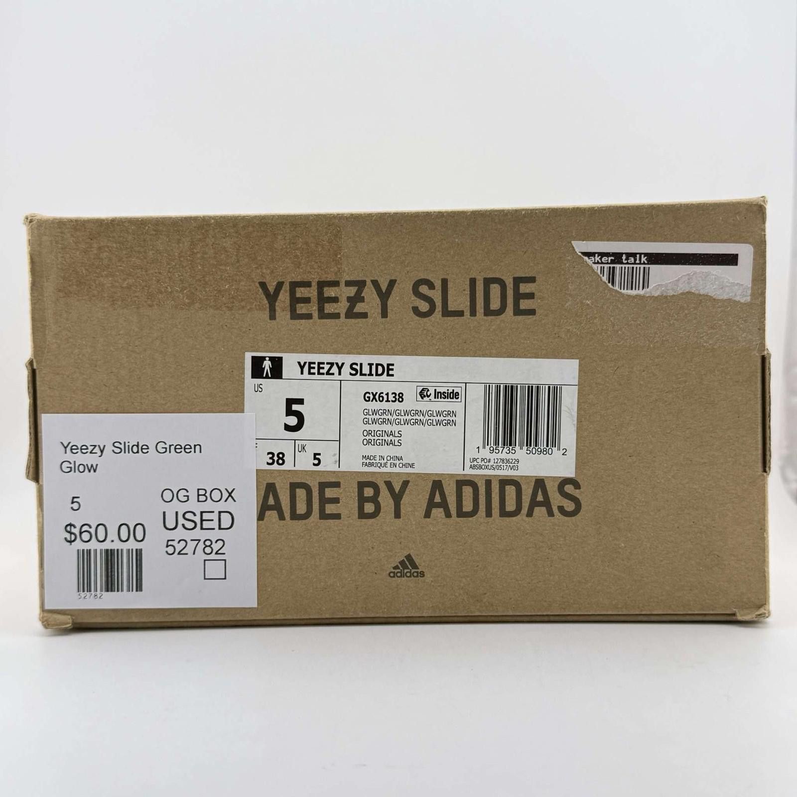 Adidas Yeezy Slide Green Glow 5 Used OG Box GX6138 Size US 5 / EU 37 - 8 Thumbnail