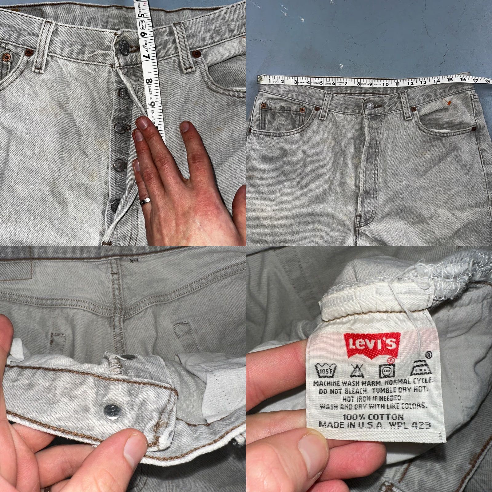 Levi's Levis 501 Vintage 90s USA Gray Light Wash Jeans 36x32 Classic Straight Mens Regular Denim Cotton Size US 36 / EU 52 - 8 Thumbnail