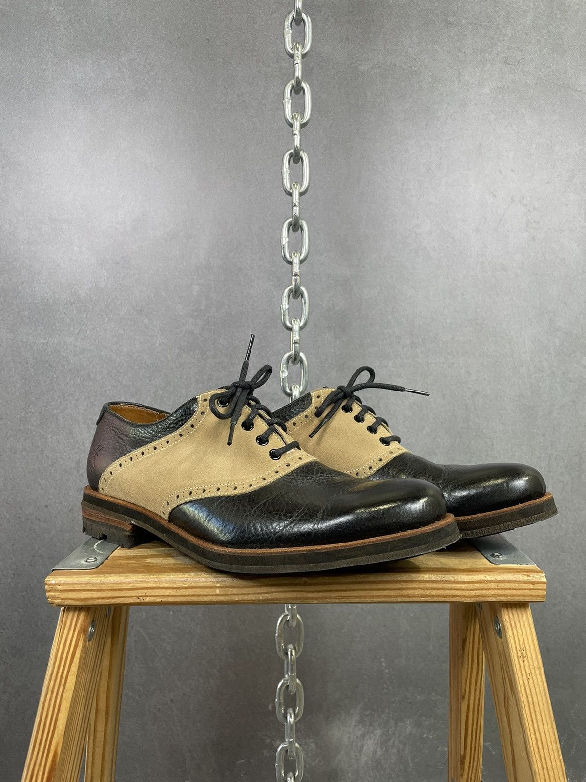 image of John Fluevog John Fleuvog Lucas Brogue Shoe Black And Tan Leather 9.5M in Brown, Men's