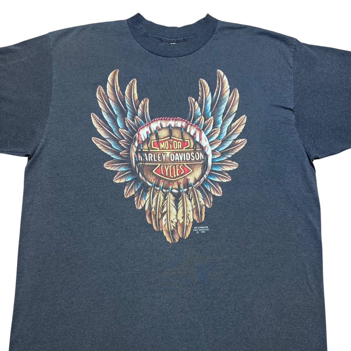 Harley Davidson × Vintage Vtg 1991 Harley Davidson 3D Emblem Native Dream Catcher Tee Size US XL / EU 56 / 4 - 5 Thumbnail