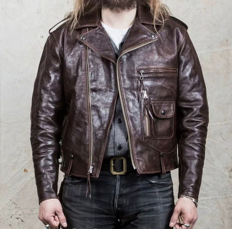 Eastman Leather Clothing brown leather motorcycle jacket with pockets Size US M / EU 48-50 / 2 - 1 Thumbnail