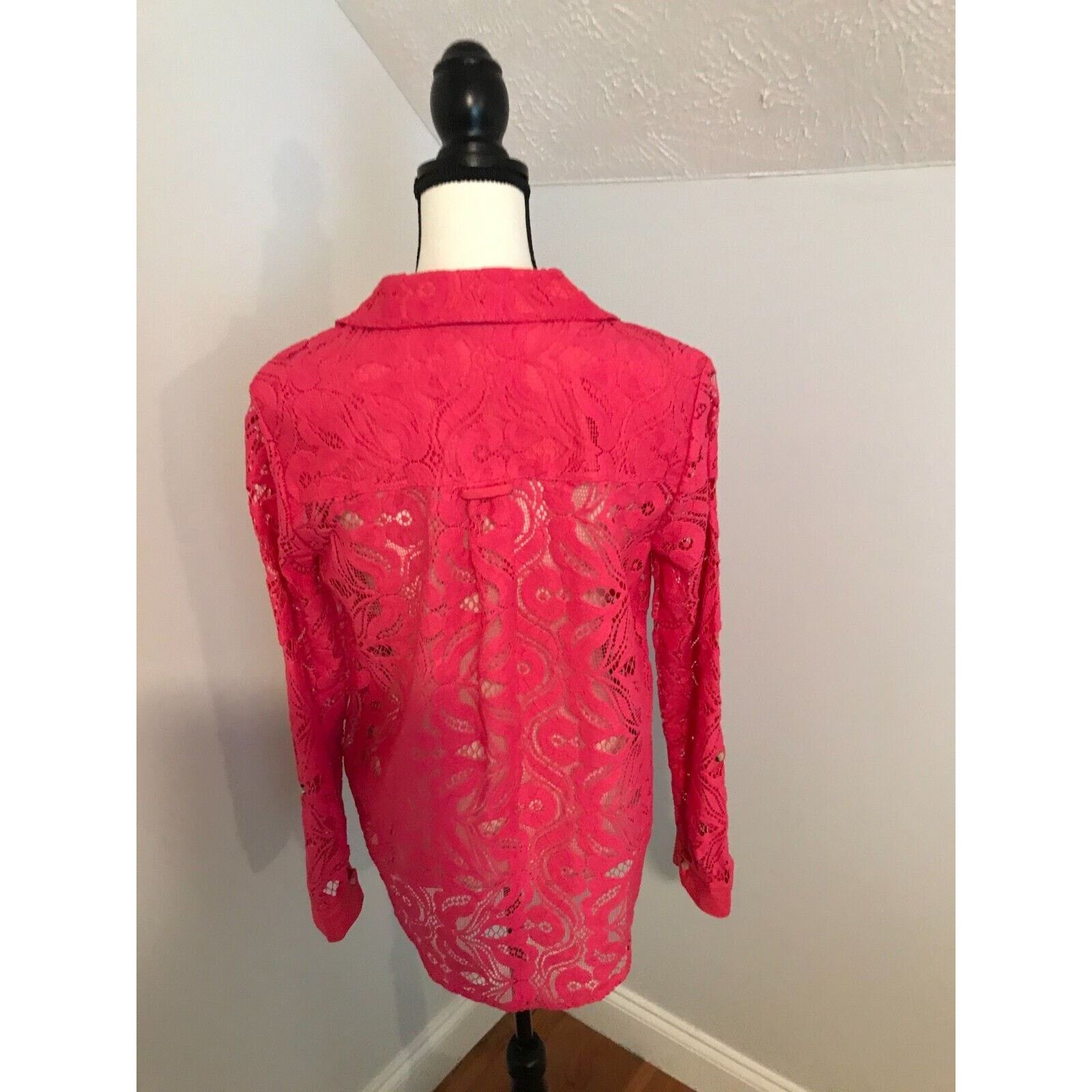 Anthropologie Anthropologie Maeve Slim Pink/Rose Lace Buttondown Blouse Size L / US 10 / IT 46 - 4 Thumbnail