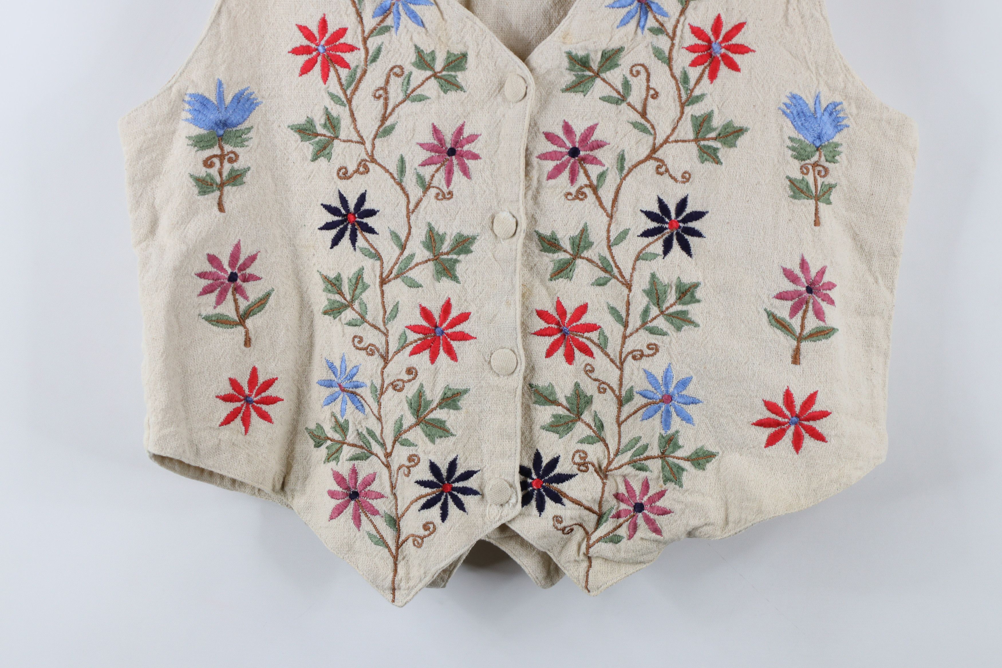 Vintage Vintage 90s Streetwear Embroidered Flower Button Vest Jacket Size M / US 6-8 / IT 42-44 - 3 Thumbnail