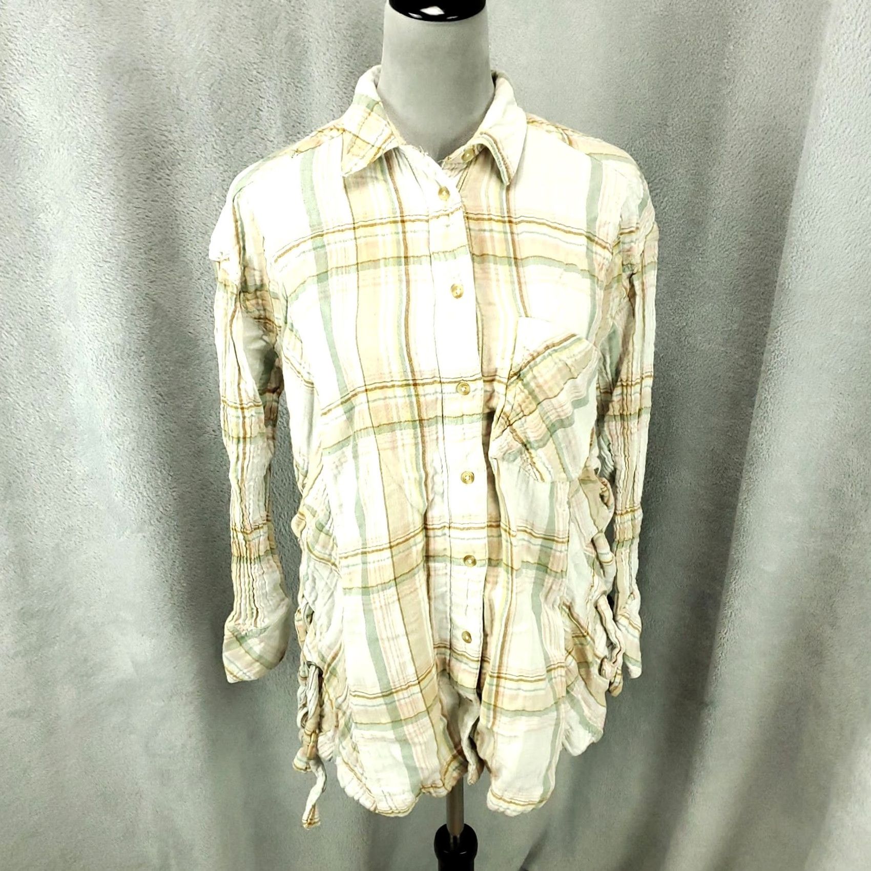 Free People Free People Button-Up Tunic XS Multicolor Plaid Oversized Long Sleeve Casual Ship Everyday Womens Size XS / US 0-2 / IT 36-38 - 2 Thumbnail