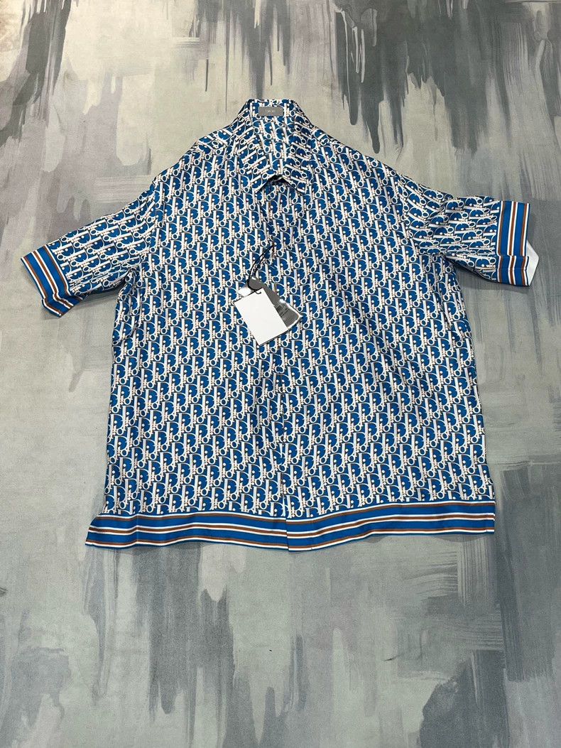Dior Size41 Blue silk old flower full-print short-sleeved s