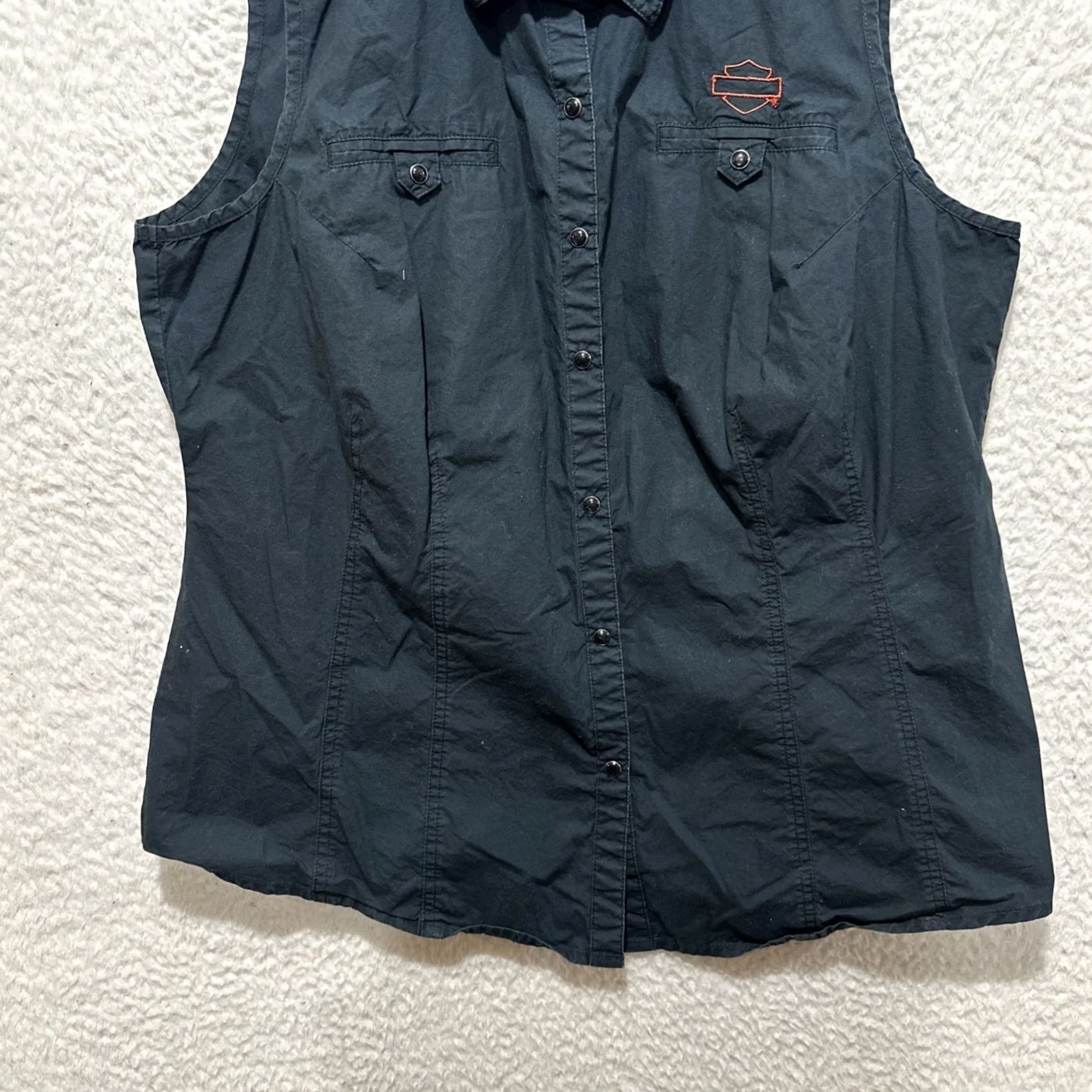 Harley Davidson Harley Davidson Womens XL Black Sleeveless Snap Button Down Fitted Tank Shirt Size XL / US 12-14 / IT 48-50 - 5 Thumbnail