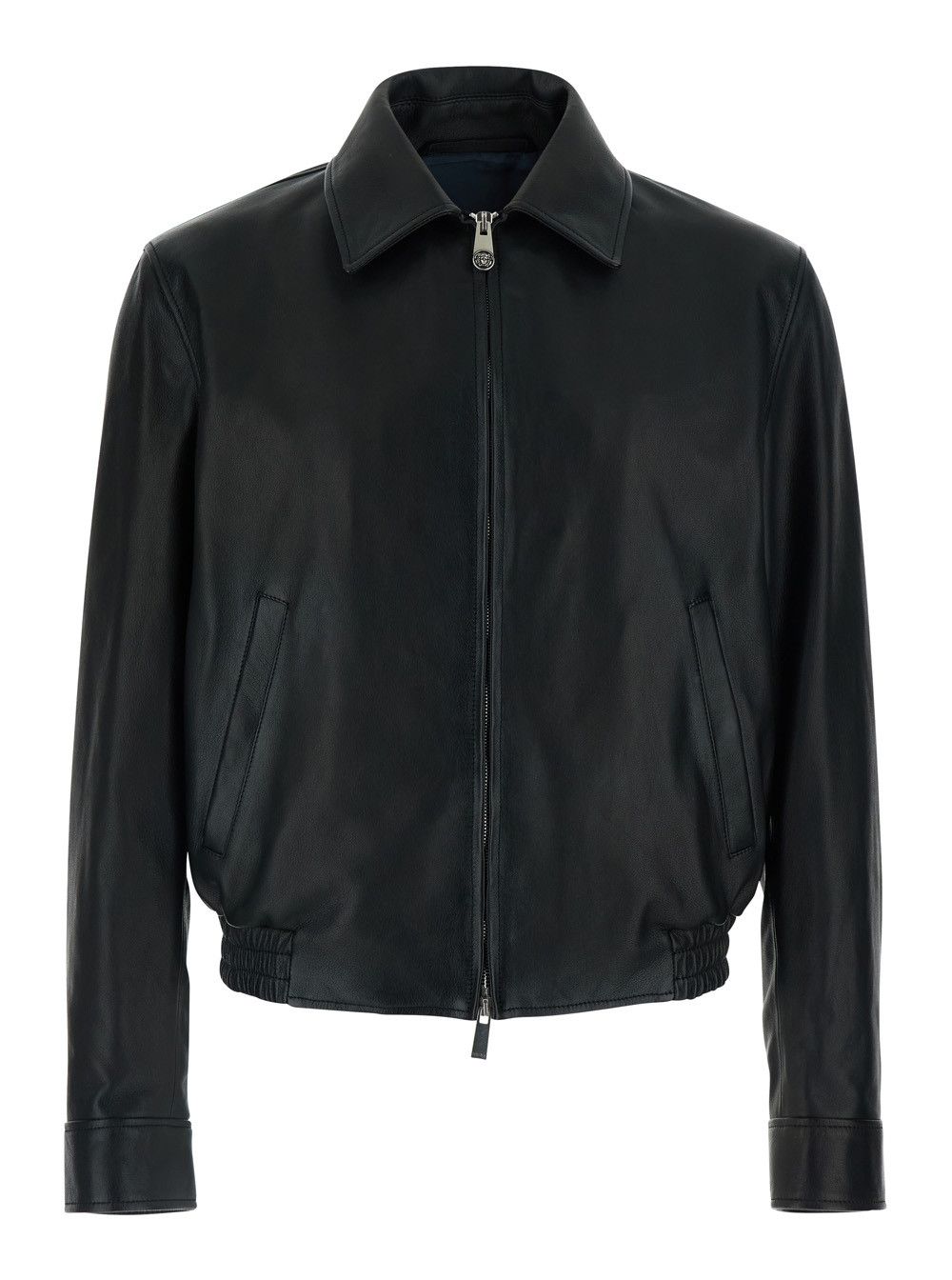 Versace BLACK JACKET - Jacket with Front Closure and High Collar - Leather - Men Size US L / EU 52-54 / 3 - 1 Thumbnail