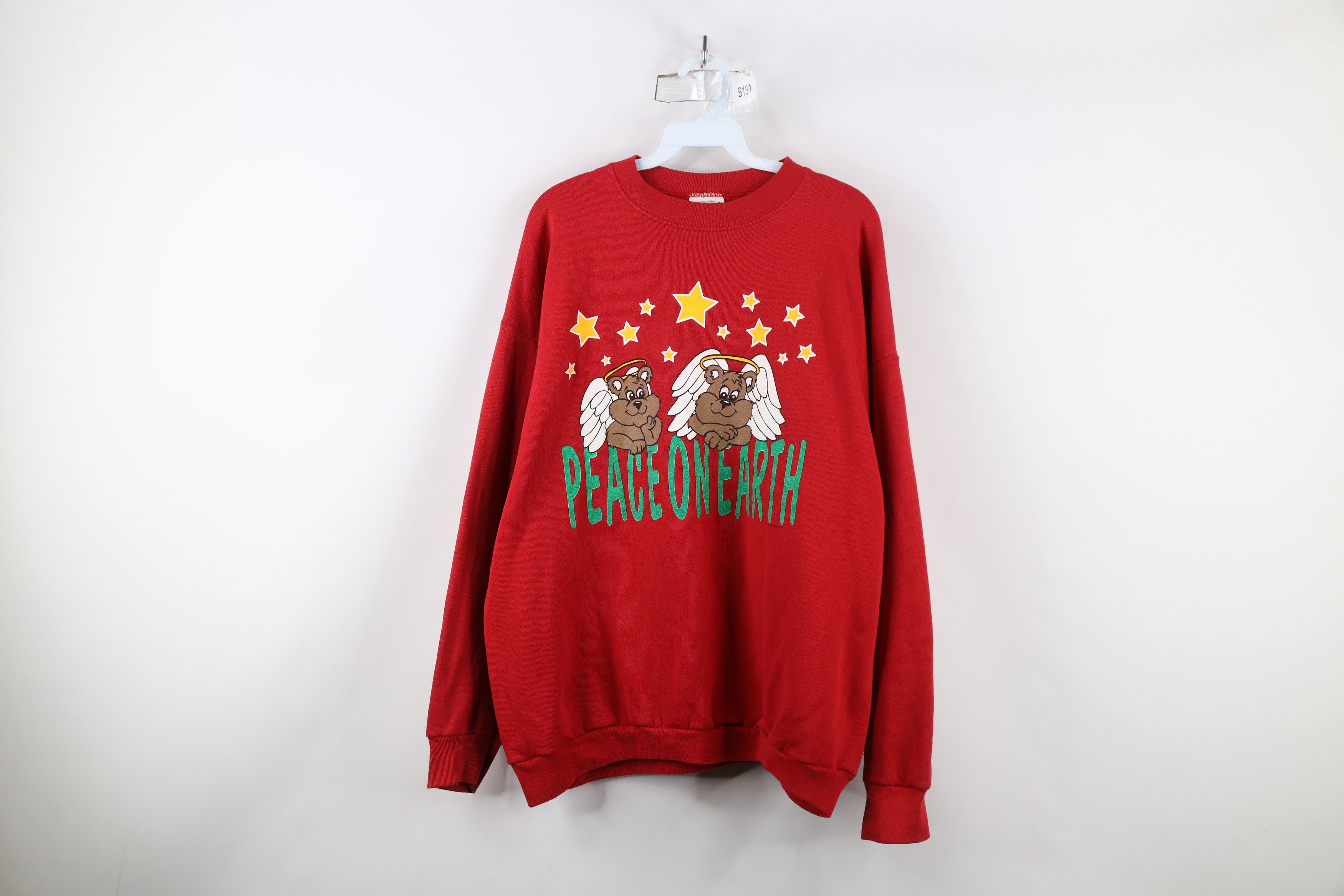Vintage Vintage 90s Streetwear Peace On Earth Angel Bear Sweatshirt Size XL / US 12-14 / IT 48-50 - 1 Thumbnail