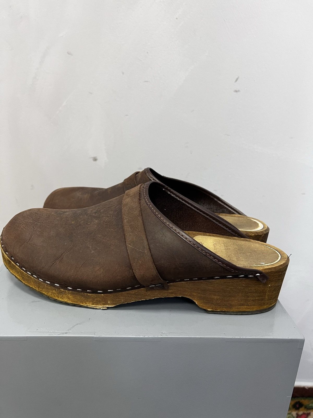 Designer VINTAGE HAND MADE WOODEN HEEL AVANT GARDE BOOTS MULES 80s Size US 11.5 / EU 44-45 - 2 Thumbnail