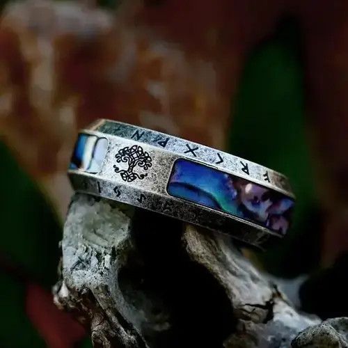 Vintage Tree Of Life Stainless Steel Abalone Shell Rings Size ONE SIZE - 3 Thumbnail