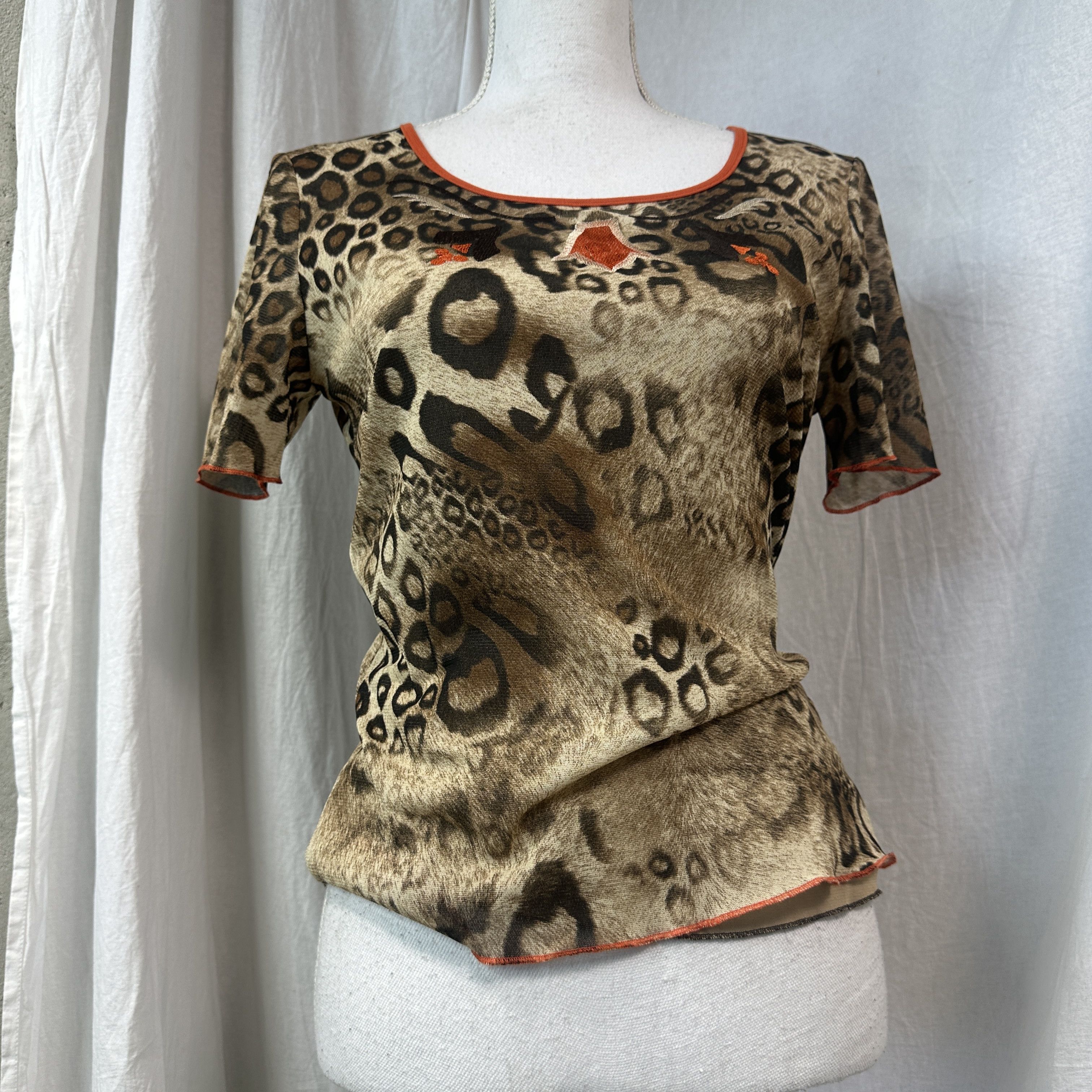 Vintage Vintage Avant Garde Mesh Cheetah Printed Top Y2K Size M / US 6-8 / IT 42-44 - 5 Thumbnail
