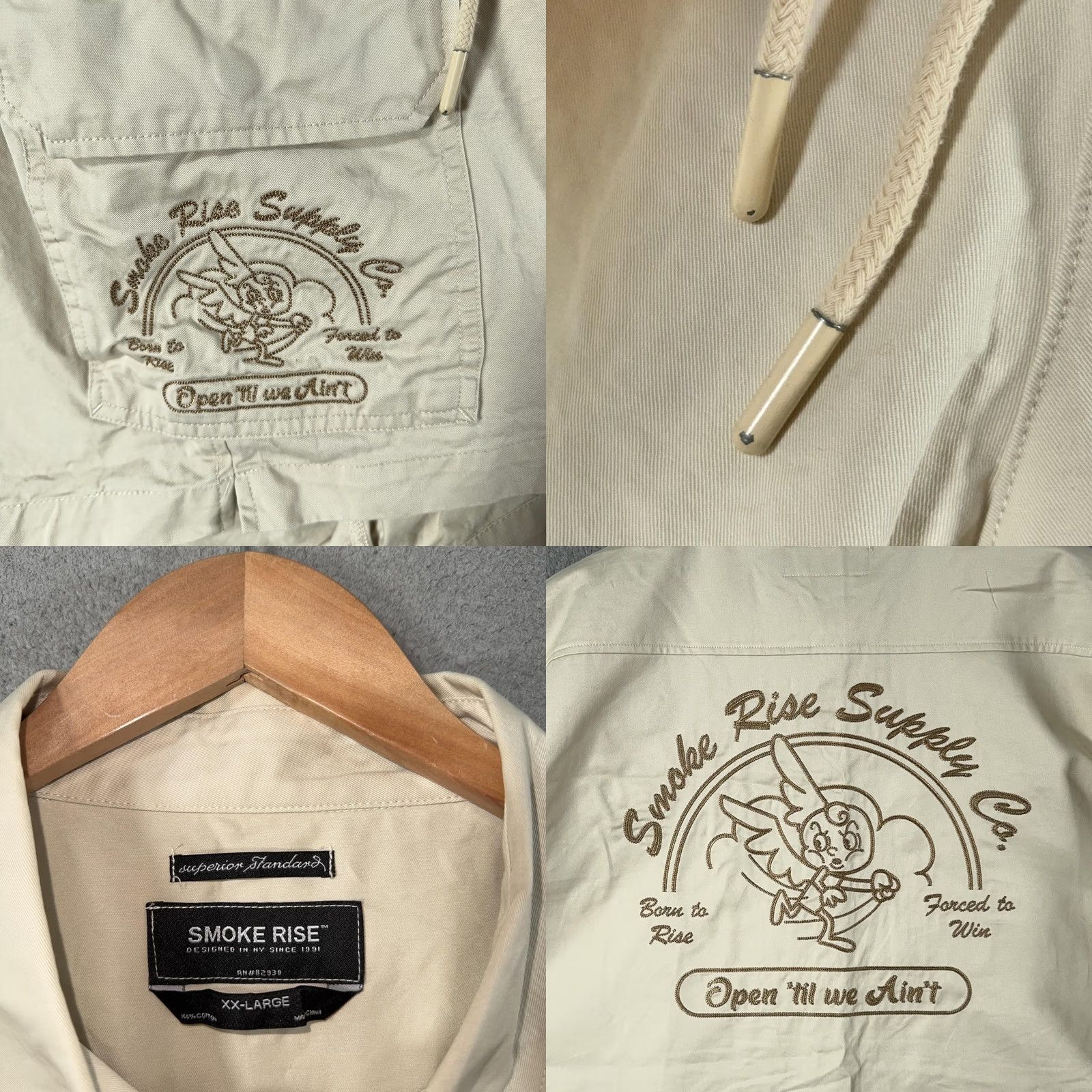 Vintage Smoke Rise Cargo Shirt Set Mens 2XL Beige Elastic Waist 7" Inseam Patch Size US XXL / EU 58 / 5 - 10 Thumbnail