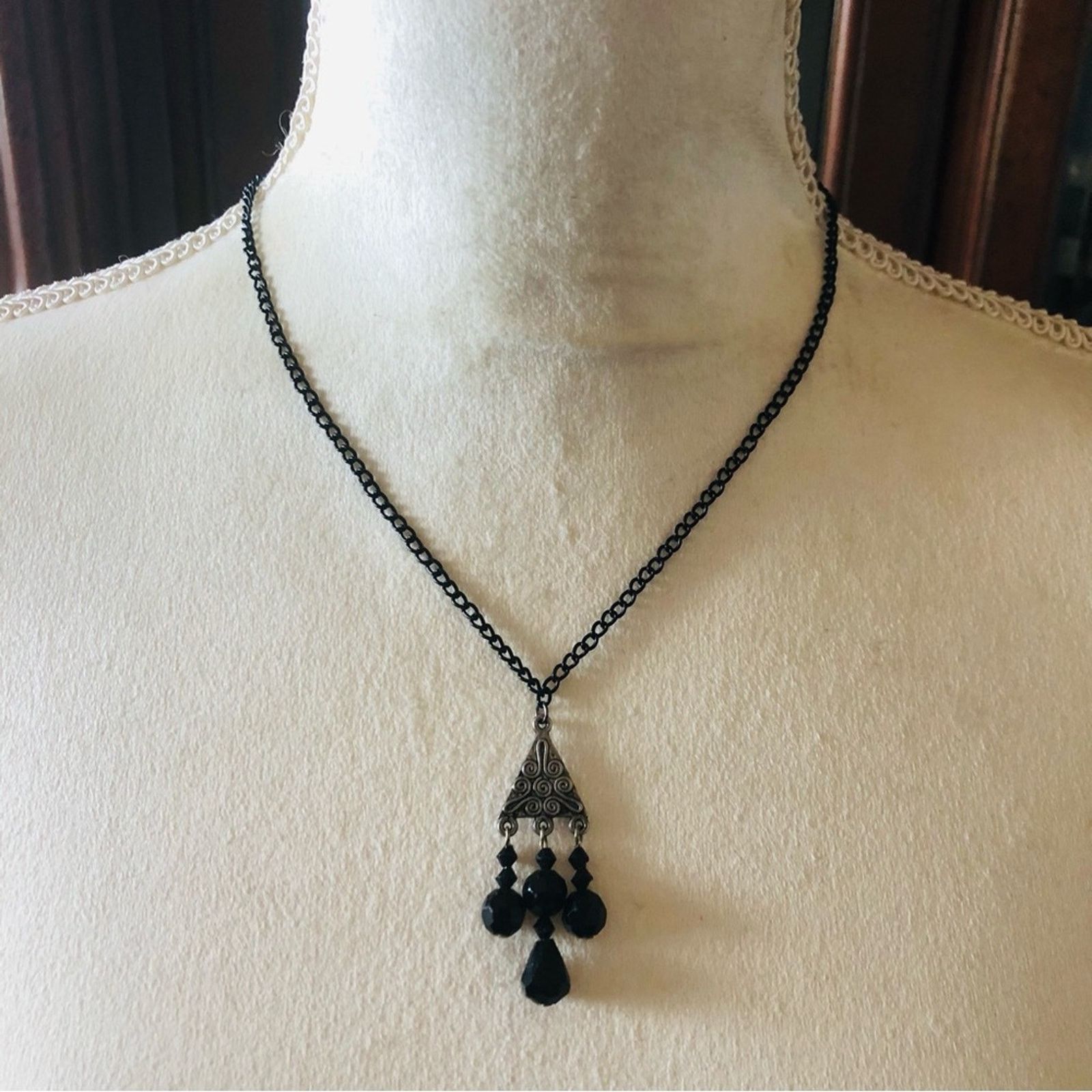 Handmade Vintage repurpose faceted black glass necklace Size ONE SIZE - 2 Thumbnail