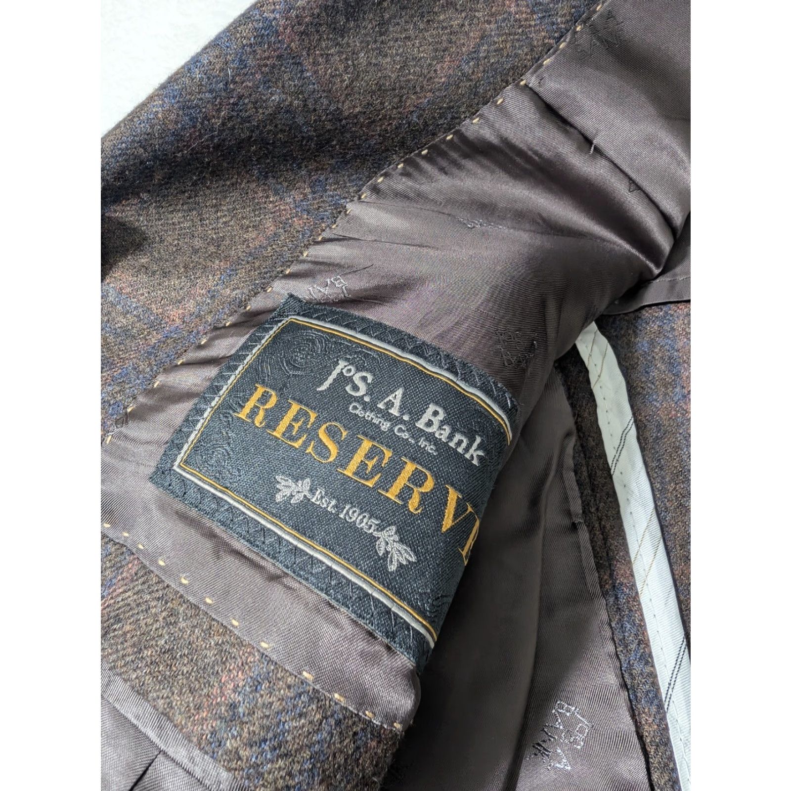 Jos. A. Bank Jos. A Bank Reserve Blazer Men 2 Piece Brown Plaid Cashmere Merino Wool 44R Mens Regular Jacket Blazer Vest Inner Pockets Vintage No Size 46R - 4 Thumbnail