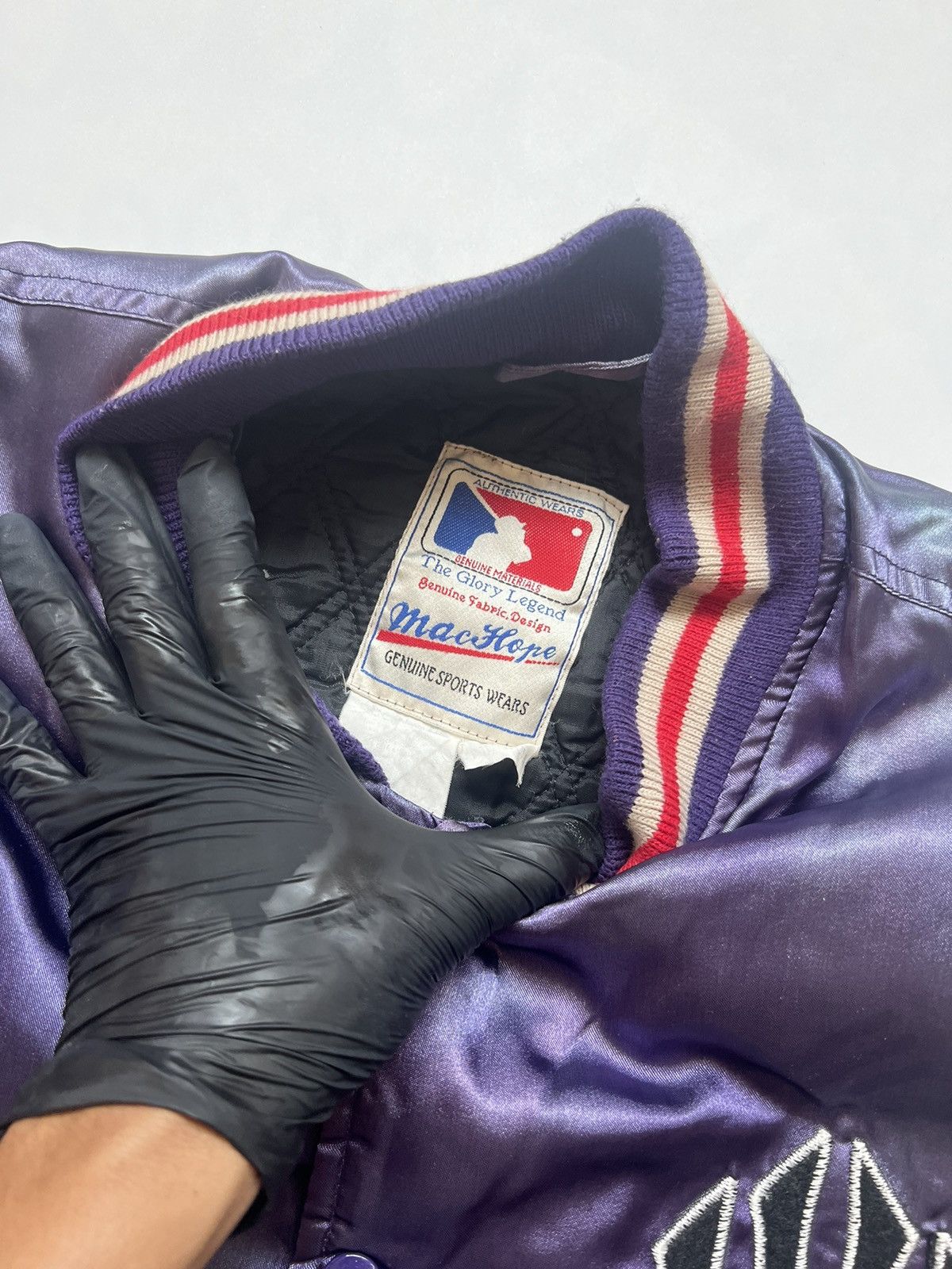 MLB Vtg Sun Faded Satin Baseball Varsity Snap Button By Machope Size US M / EU 48-50 / 2 - 4 Thumbnail