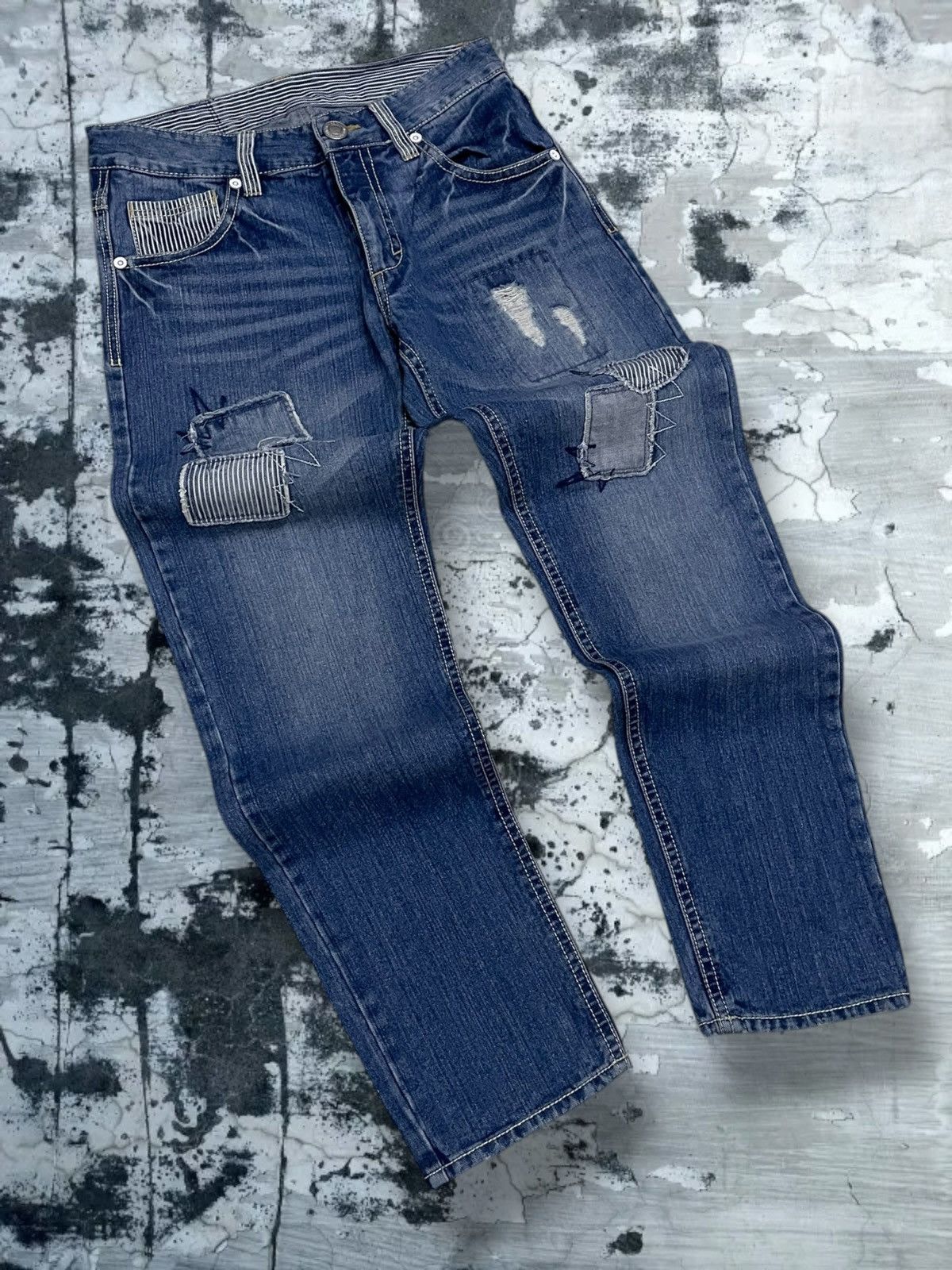 Japanese Brand Vintage 1990s Japan Designer Casse Jeans Patchwork Denim Size US 30 / EU 46 - 2 Thumbnail