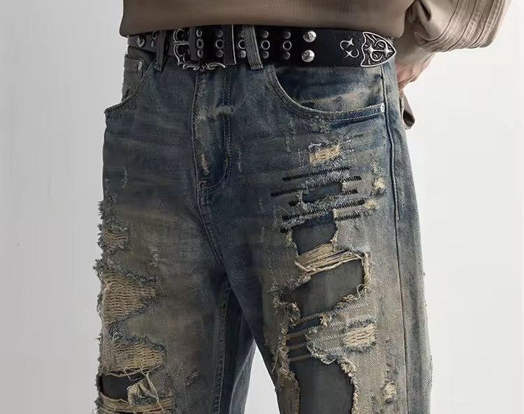 Jean Ripped Distressed Designer Y2k Straight Vintage Style Jeans Size US 31 - 5 Thumbnail